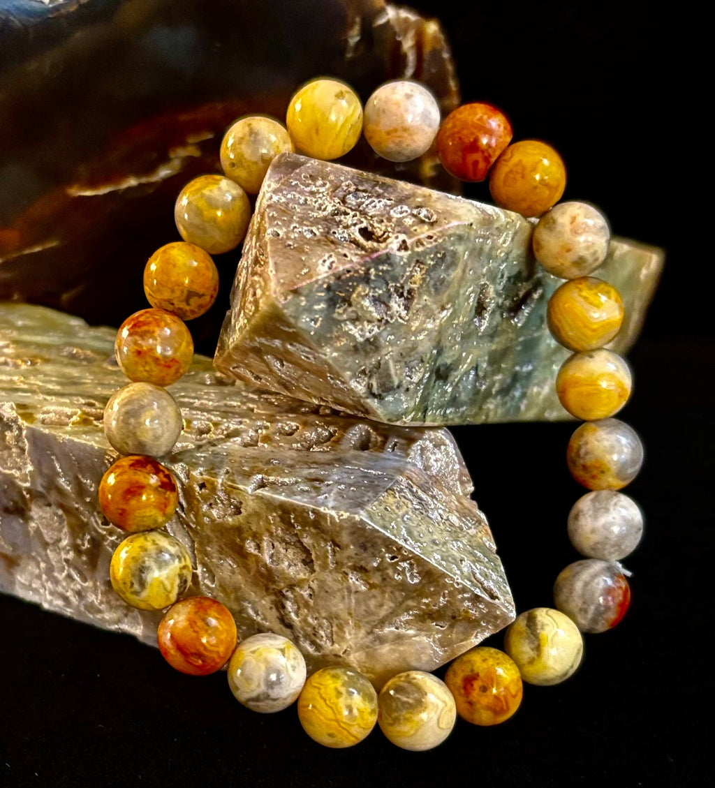 Crazy Lace Jasper Bracelet – 8mm Beads for Joy, Laughter, Support (Medium Wrists) | | Wiccan Center