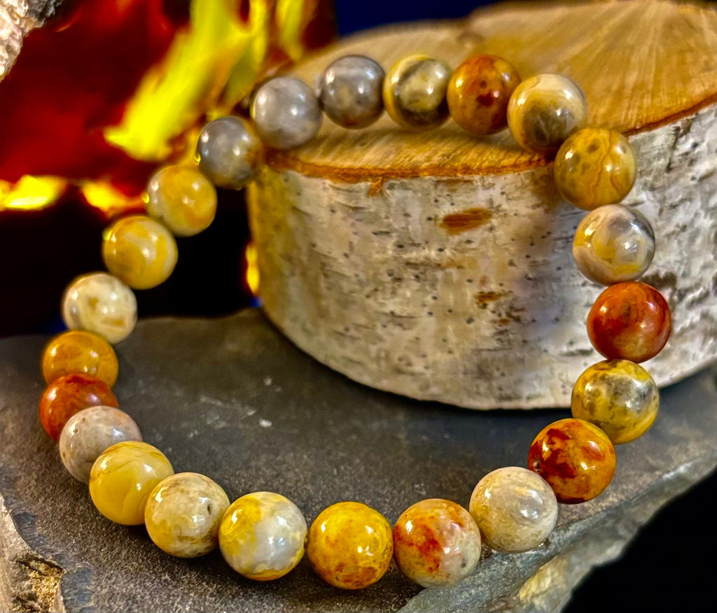 Crazy Lace Jasper Bracelet – 8mm Beads for Joy, Laughter, Support (Medium Wrists) | | Wiccan Center