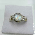 Sterling Silver Rainbow Moonstone Round Ring – Size 8 – Intuition, Clarity & New Beginnings | Rings | Wiccan Center