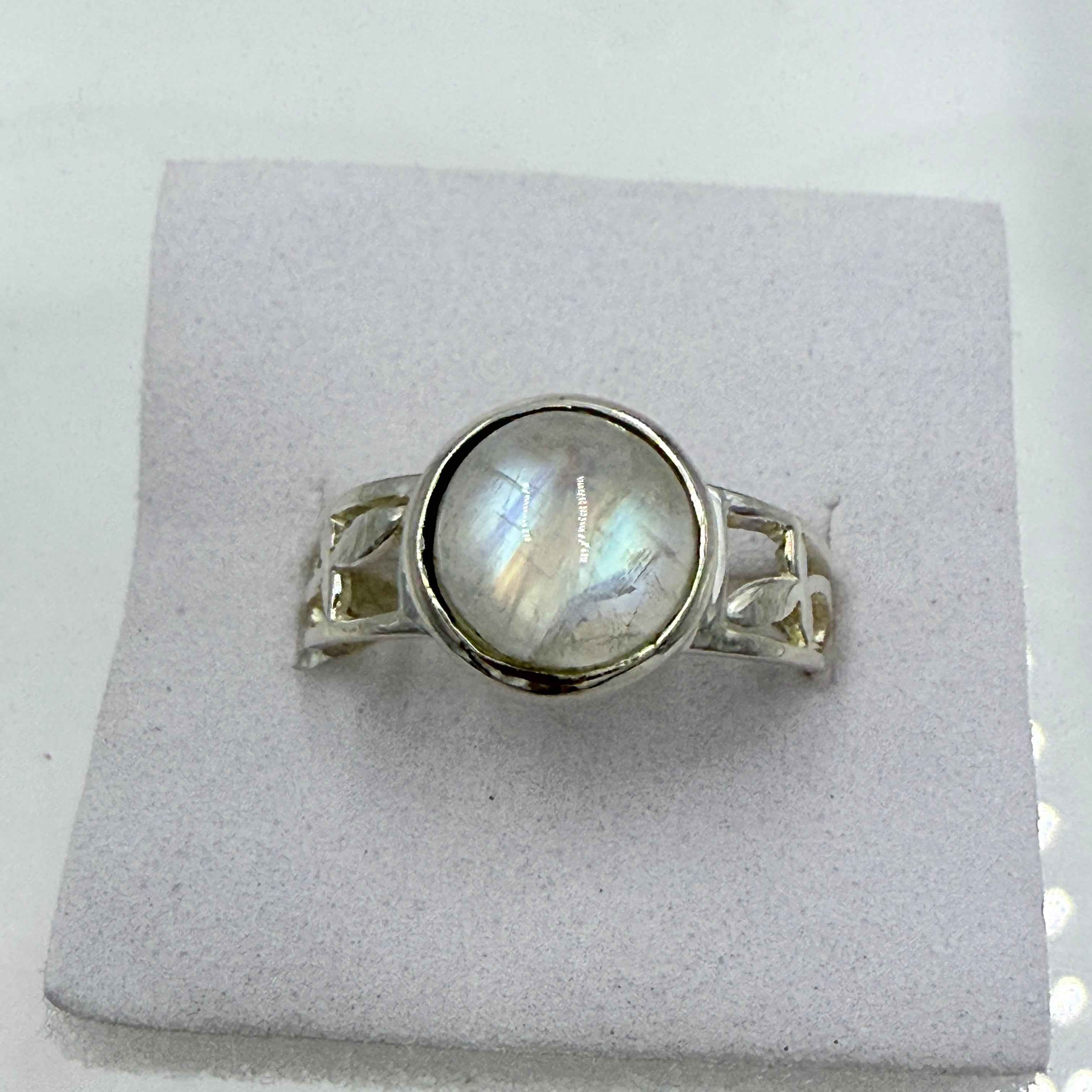 Sterling Silver Rainbow Moonstone Round Ring – Size 8 – Intuition, Clarity & New Beginnings | Rings | Wiccan Center