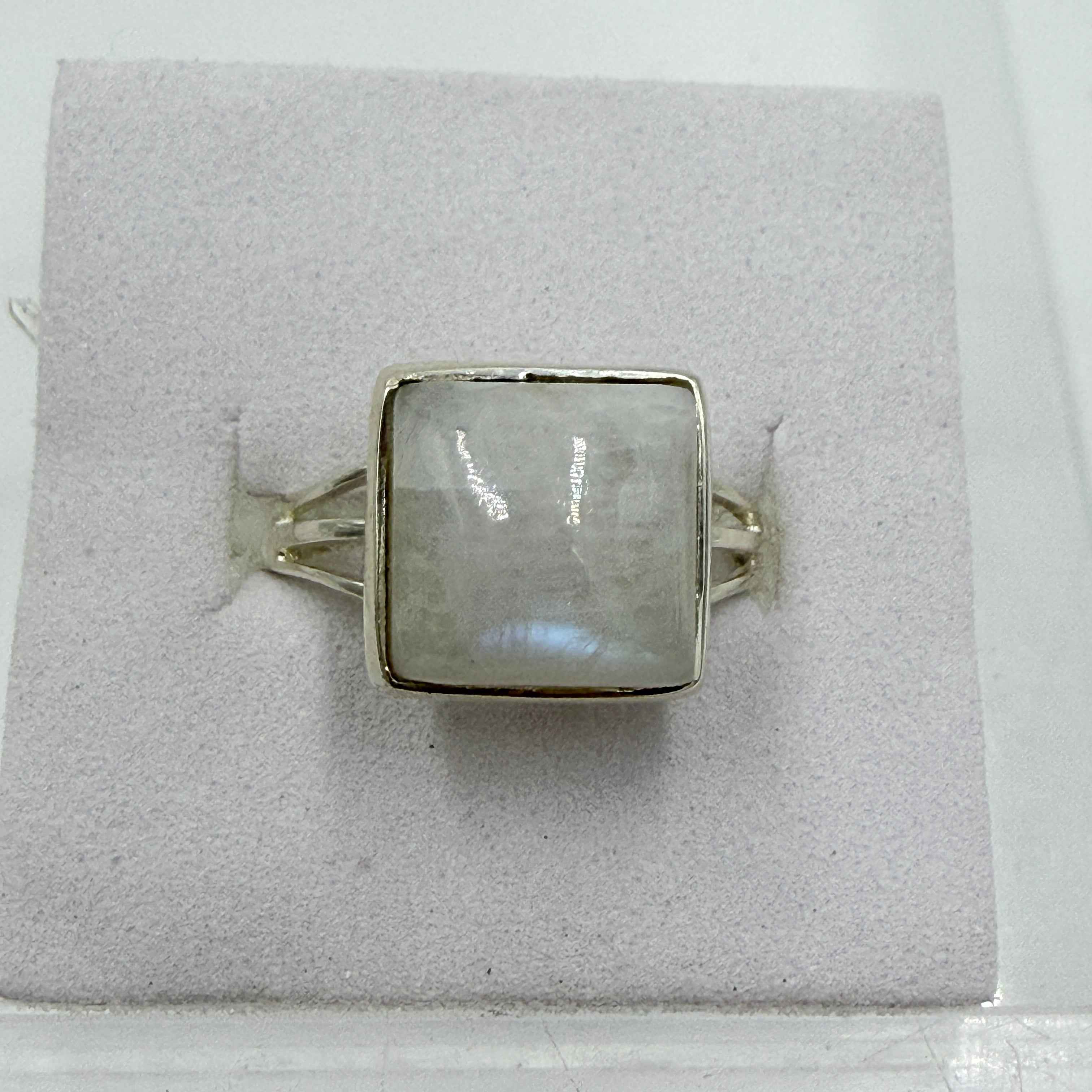Sterling Silver Rainbow Moonstone Square Ring – Size 8 – Intuition, Inner Clarity & New Beginnings | Rings | Wiccan Center