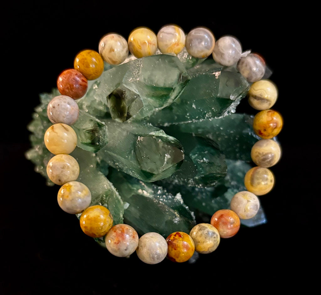 Crazy Lace Jasper Bracelet – 8mm Beads for Joy, Laughter, Support (Medium Wrists) | | Wiccan Center