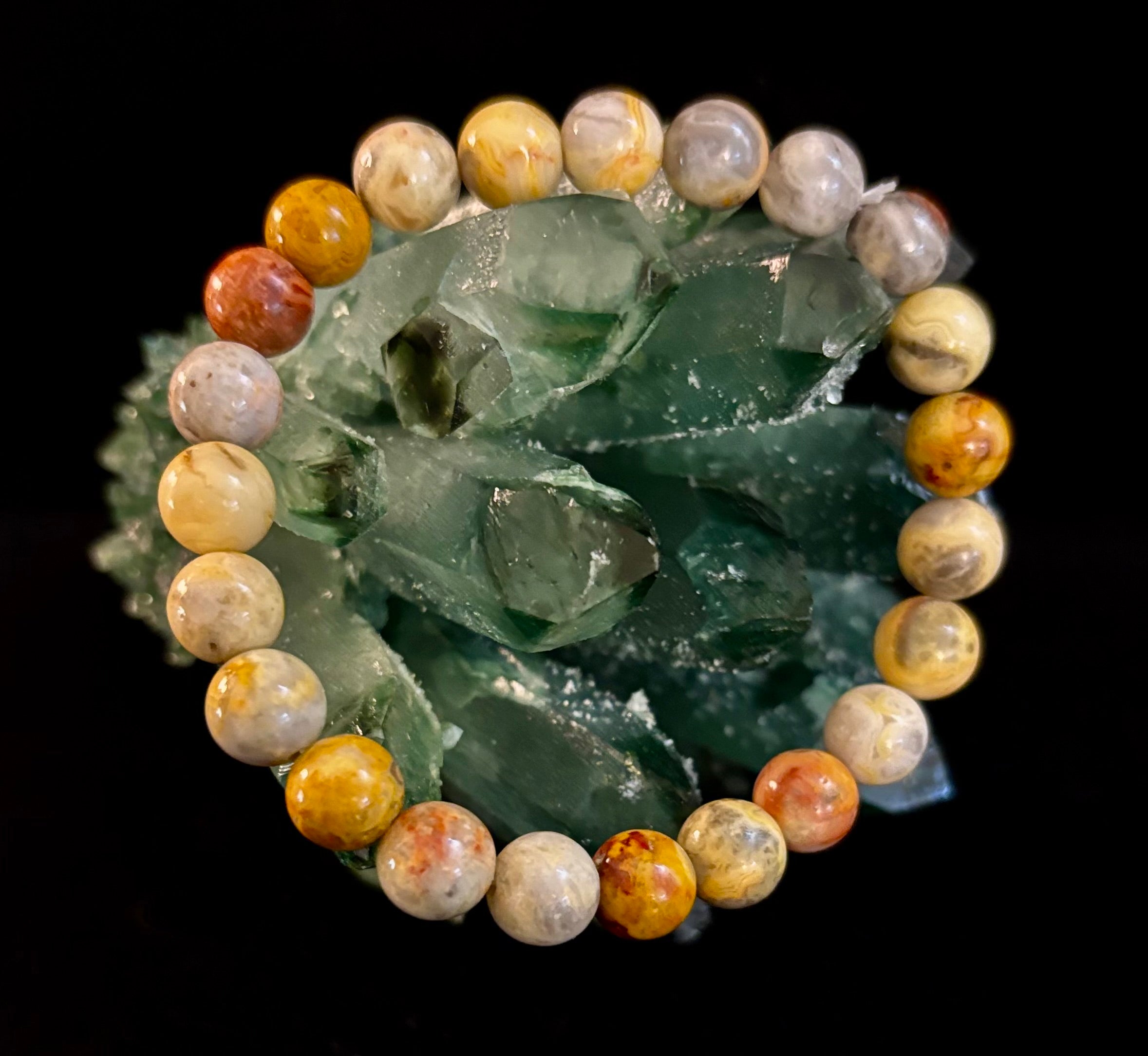 Crazy Lace Jasper Bracelet – 8mm Beads for Joy, Laughter, Support (Medium Wrists) | | Wiccan Center