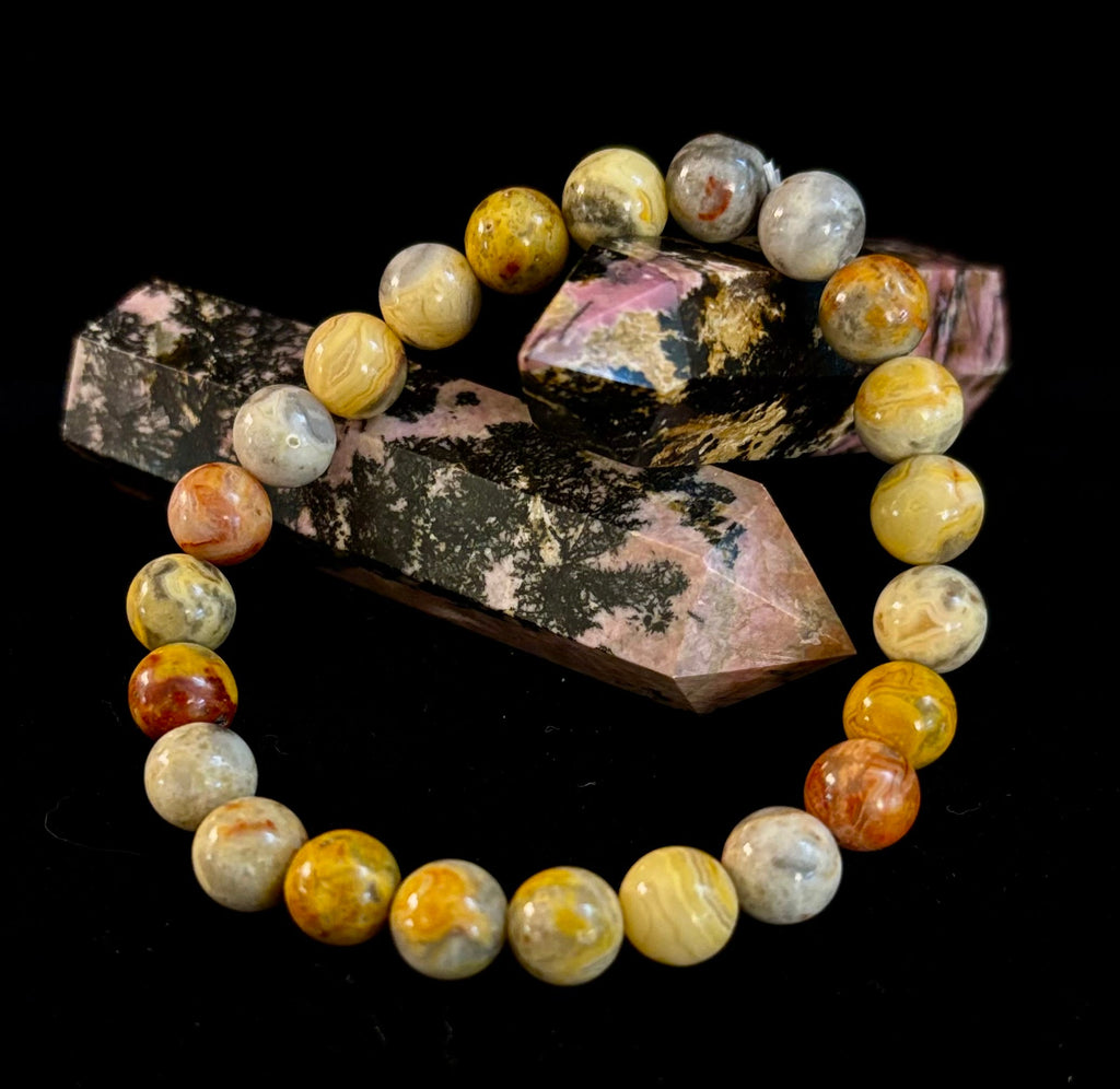 Crazy Lace Jasper Bracelet – 8mm Beads for Joy, Laughter, Support (Medium Wrists) | | Wiccan Center