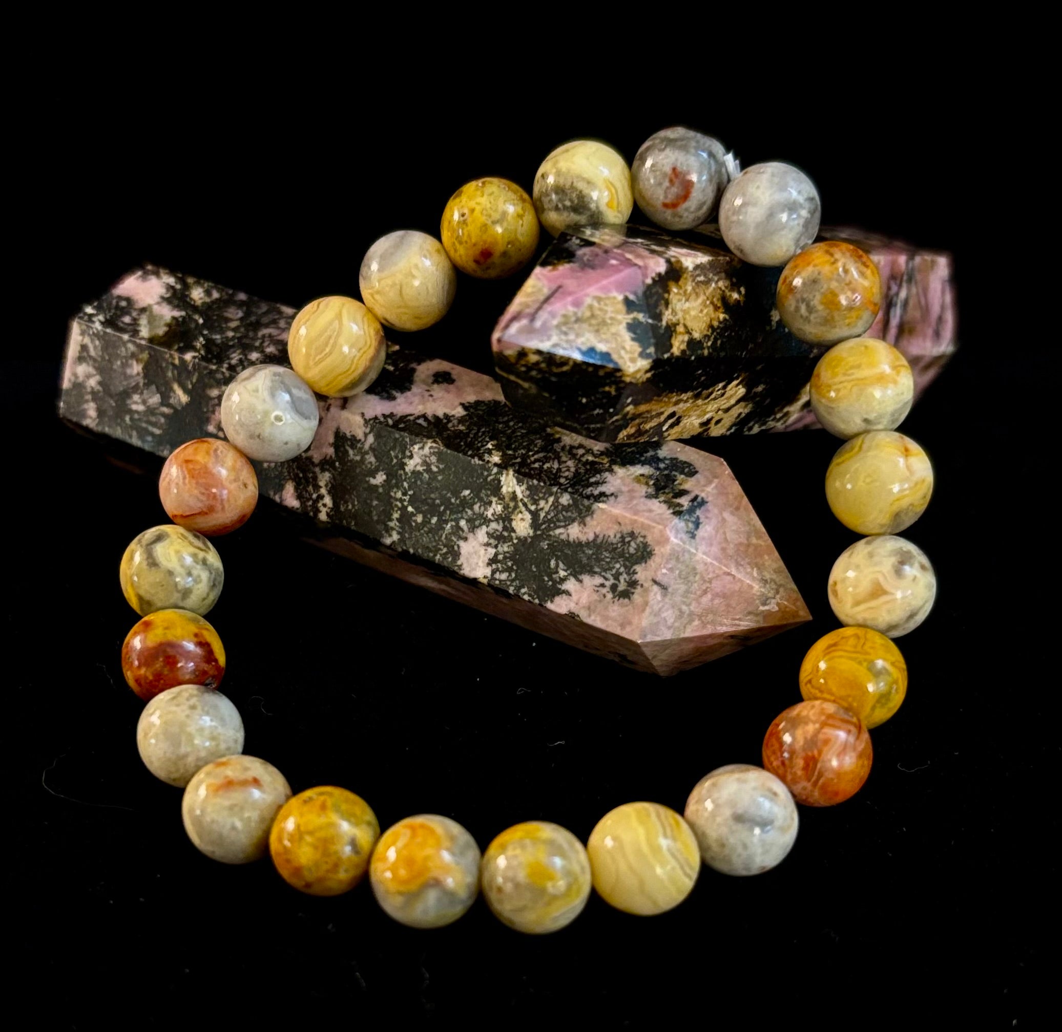Crazy Lace Jasper Bracelet – 8mm Beads for Joy, Laughter, Support (Medium Wrists) | | Wiccan Center