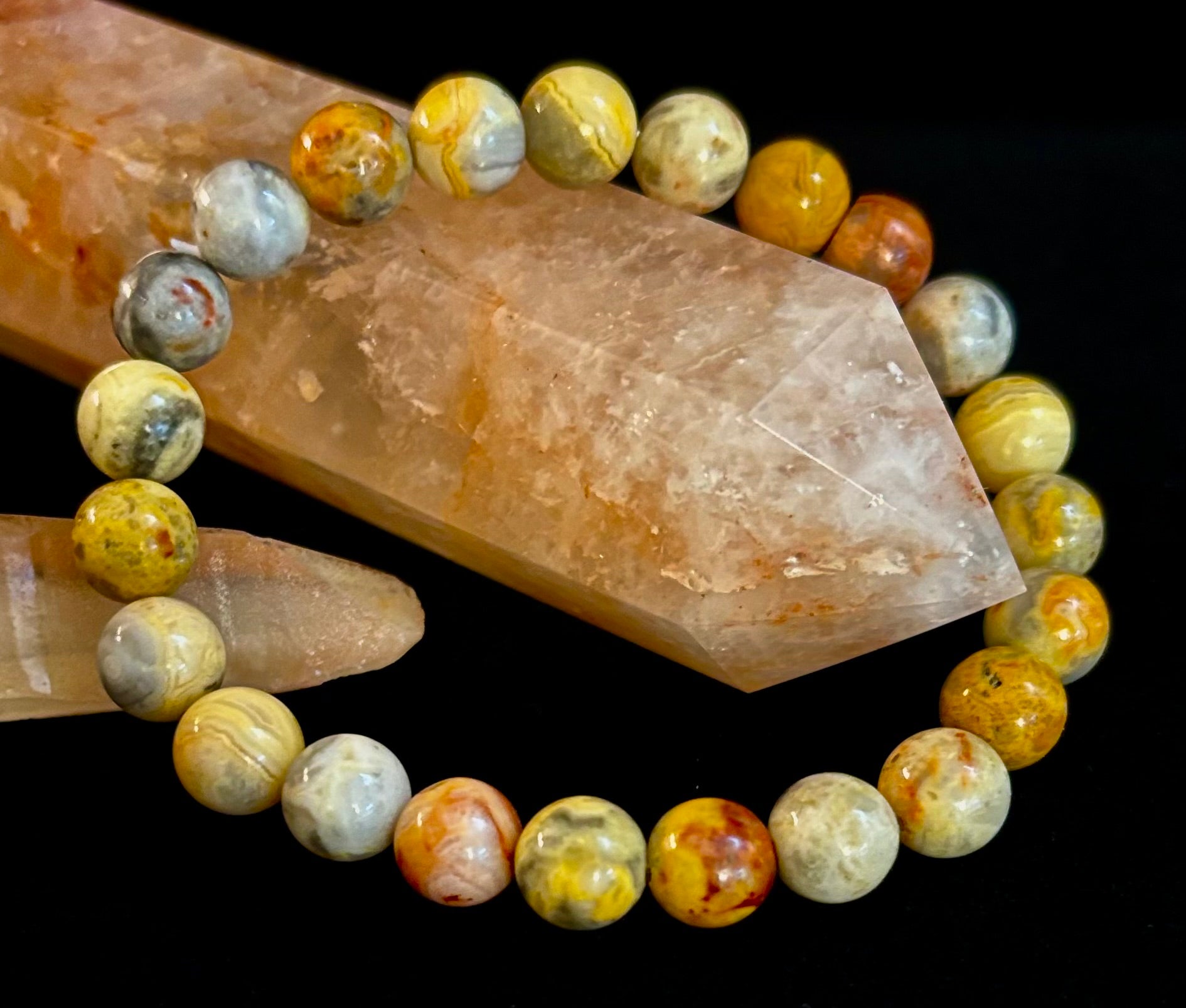 Crazy Lace Jasper Bracelet – 8mm Beads for Joy, Laughter, Support (Medium Wrists) | | Wiccan Center