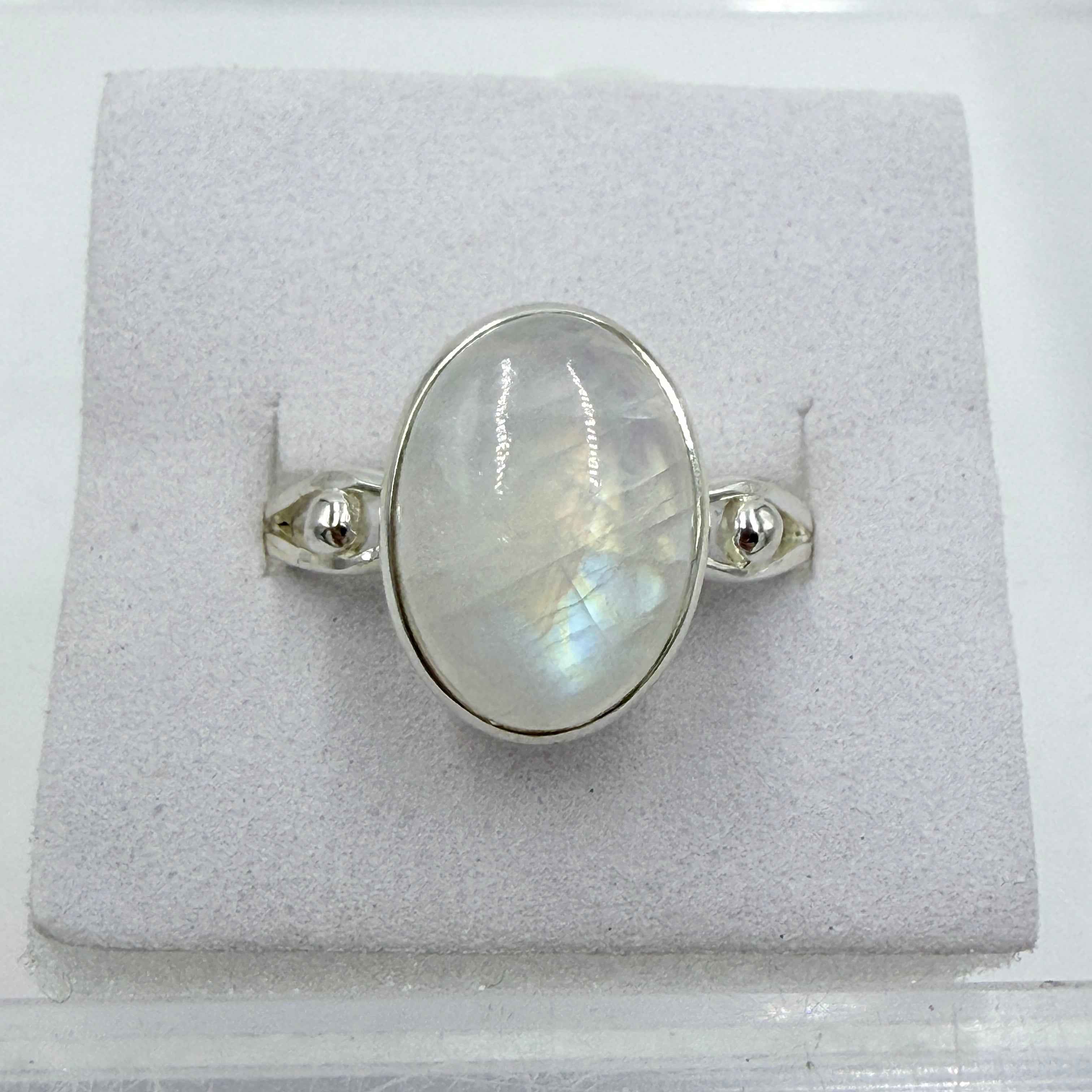 Sterling Silver Rainbow Moonstone Oval Ring – Size 9 – Intuition, Emotional Balance & New Beginnings | Rings | Wiccan Center