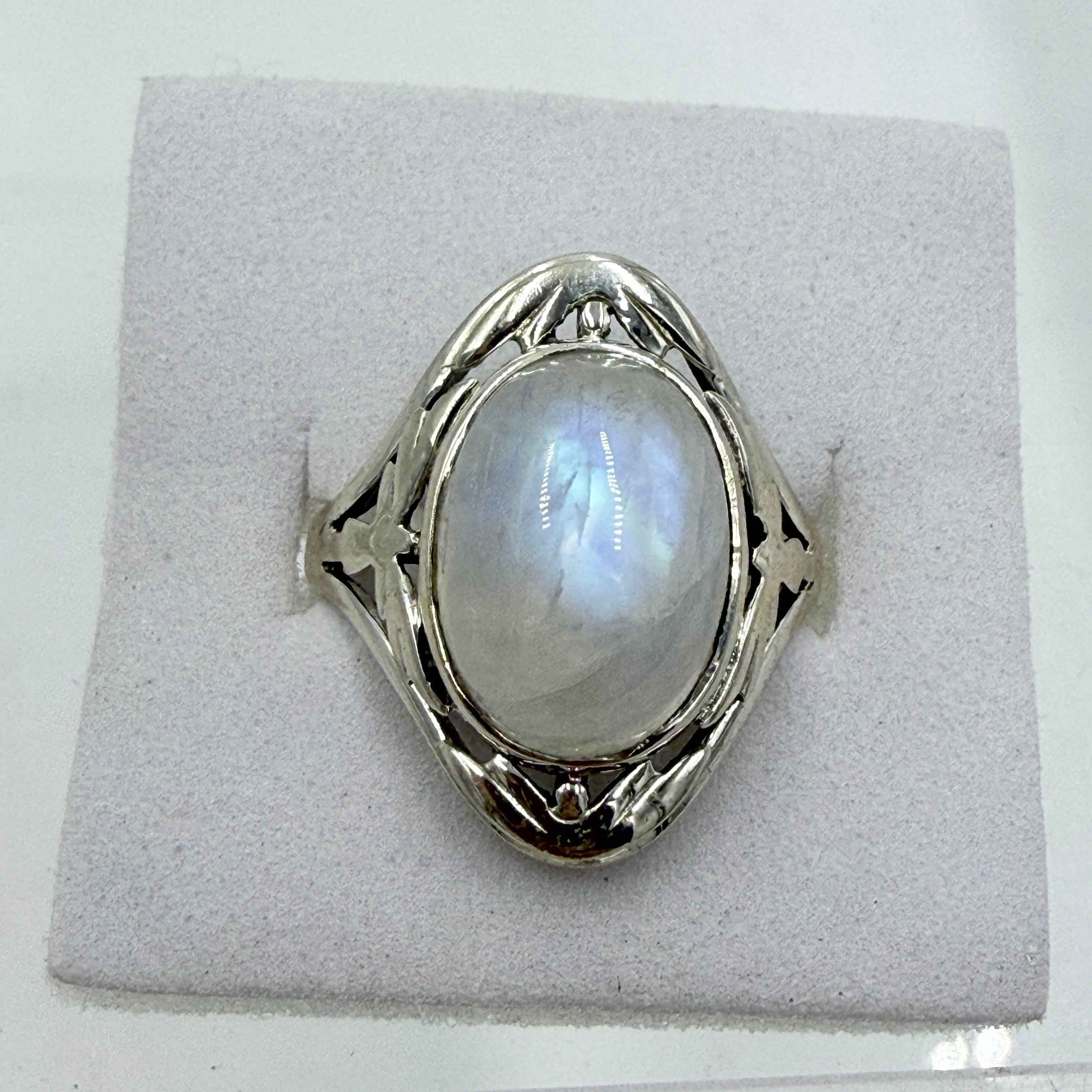 Sterling Silver Rainbow Moonstone Angel Ring – Size 9 – Intuition, Protection & New Beginnings | Rings | Wiccan Center