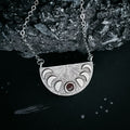 Lunar Eclipse Half Circle Pendant Necklace with Moon Phases and Black Opal | Necklace | Wiccan Center
