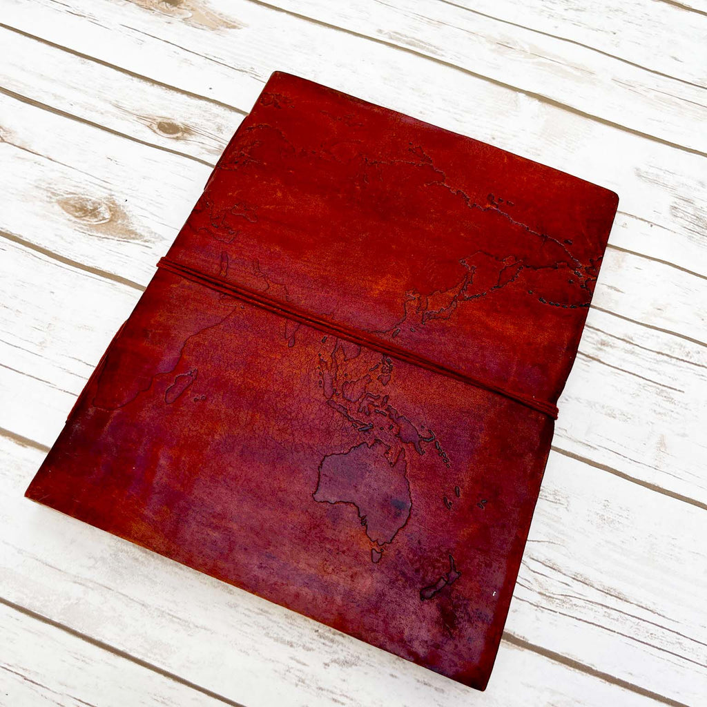 Extra Large World Map 14x11 Handmade Leather Journal | Journal | Wiccan Center
