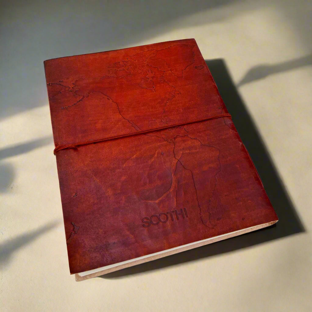 Extra Large World Map 14x11 Handmade Leather Journal | Journal | Wiccan Center