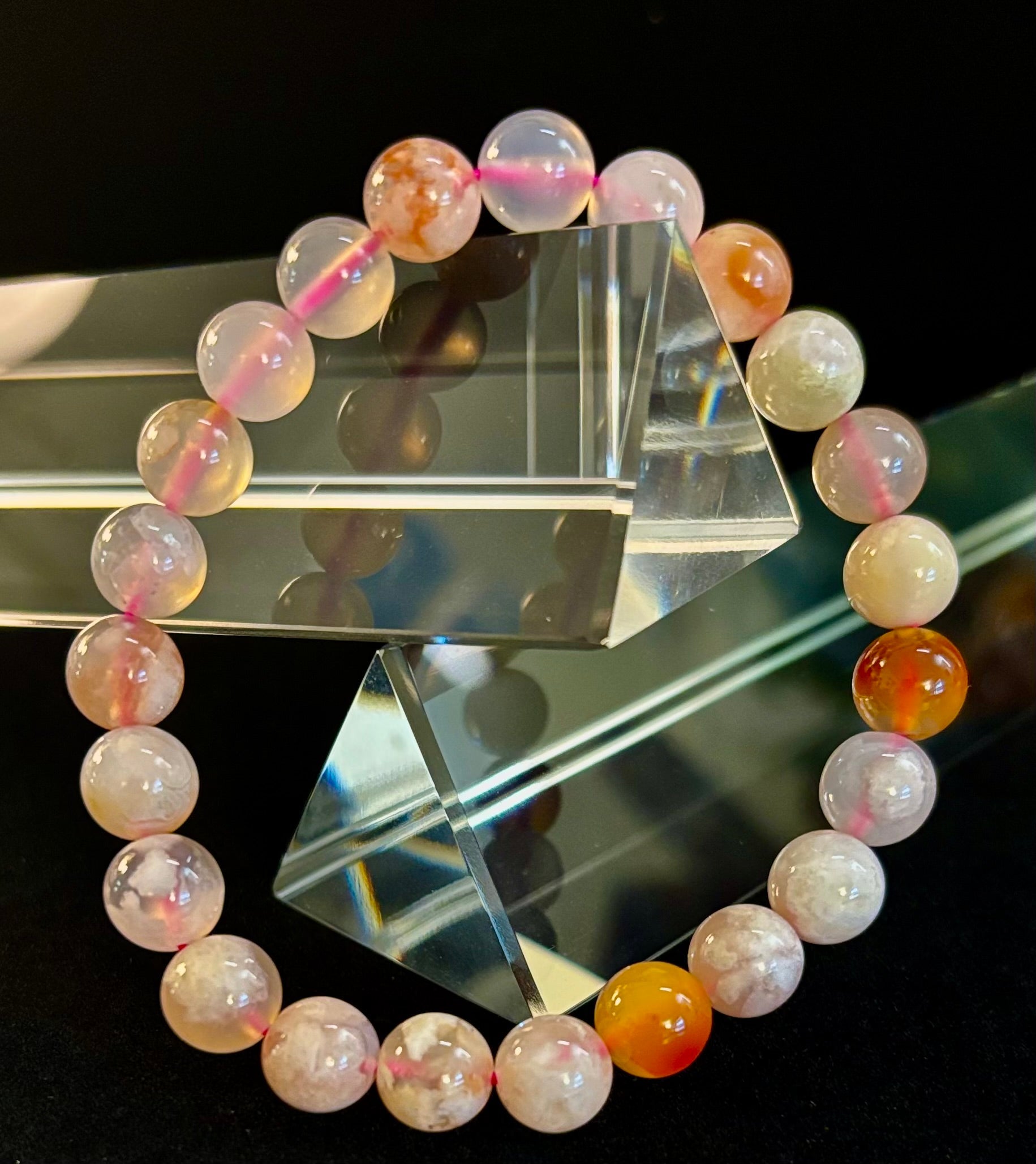 Pink Flower Agate (Cherry Agate) Bracelet – 8mm Beads, Small to Medium Wrists | | Wiccan Center