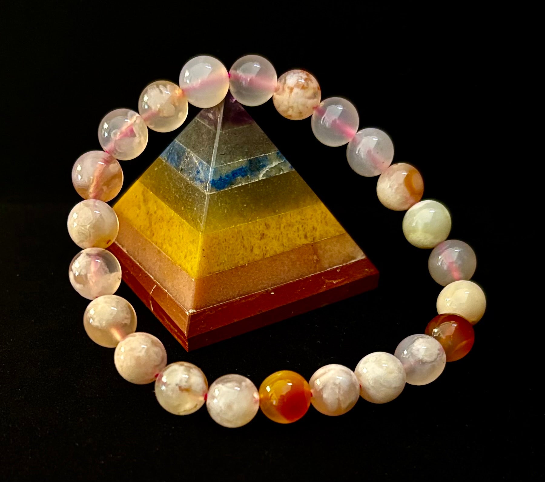 Pink Flower Agate (Cherry Agate) Bracelet – 8mm Beads, Small to Medium Wrists | | Wiccan Center