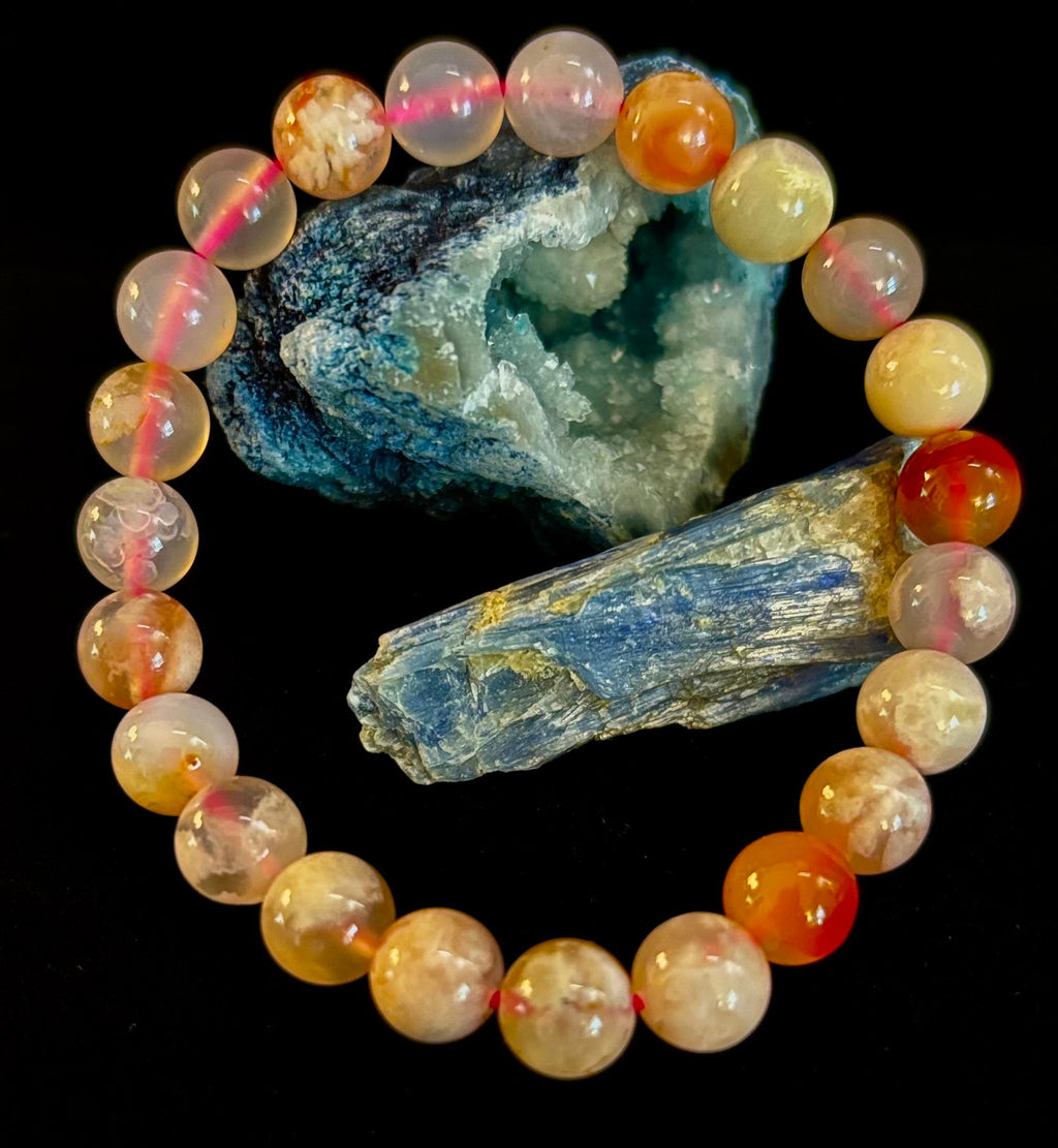 Pink Flower Agate (Cherry Agate) Bracelet – 8mm Beads, Small to Medium Wrists | | Wiccan Center