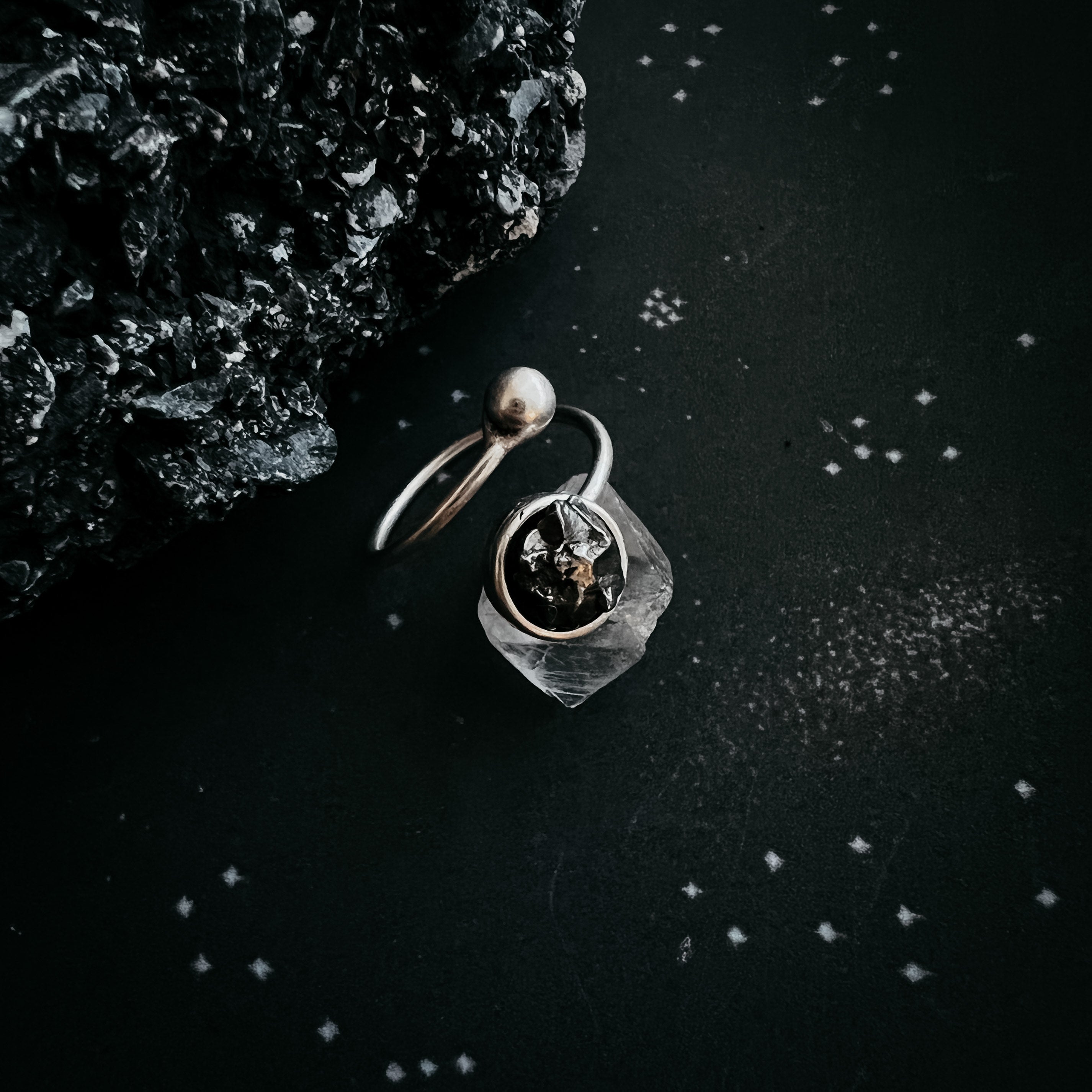 Round Wrap Ring with Authentic Raw Meteorite | Ring | Wiccan Center
