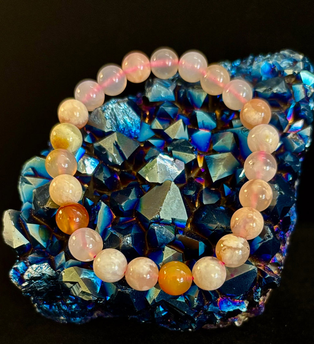Pink Flower Agate (Cherry Agate) Bracelet – 8mm Beads, Small to Medium Wrists | | Wiccan Center