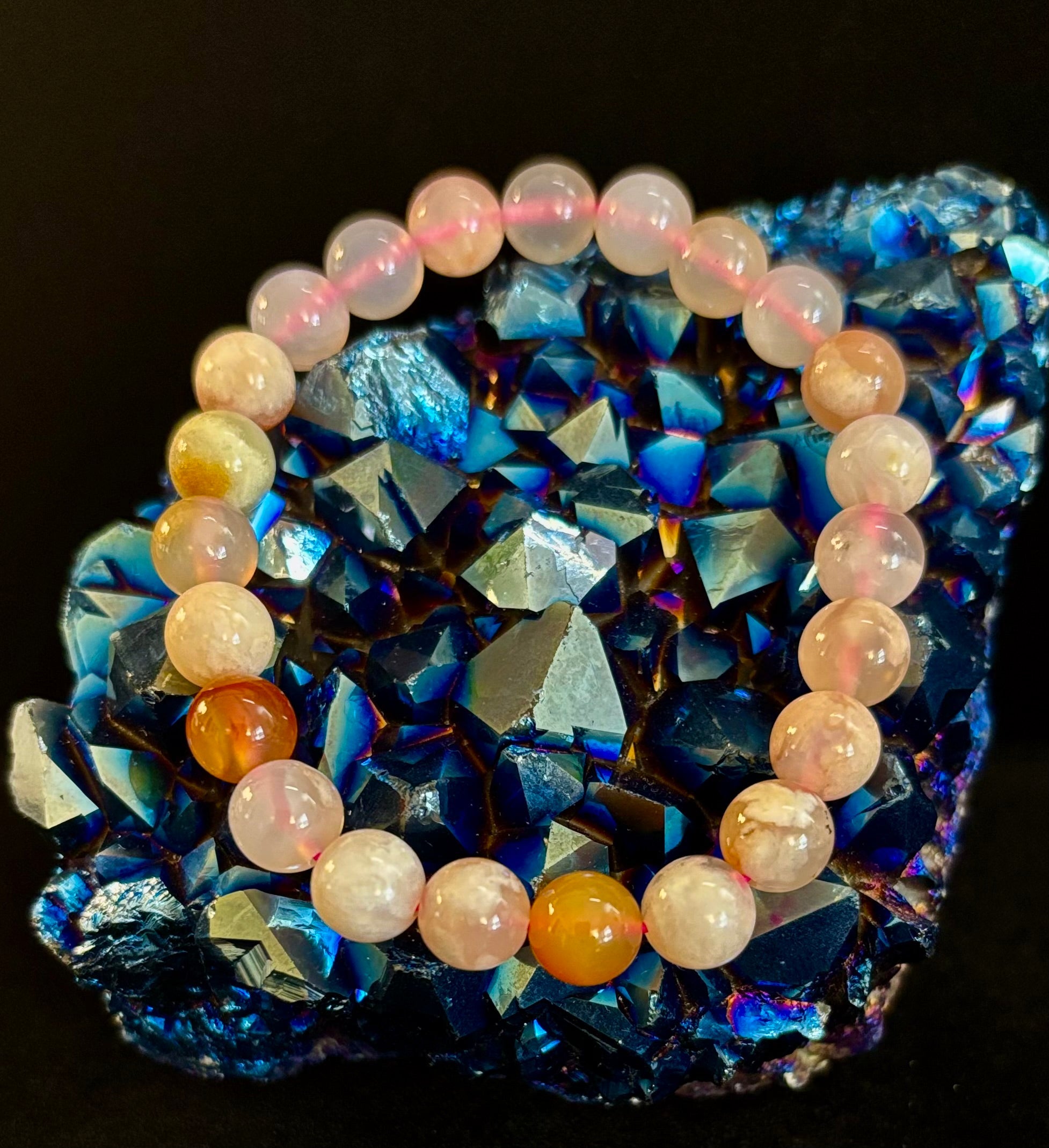 Pink Flower Agate (Cherry Agate) Bracelet – 8mm Beads, Small to Medium Wrists | | Wiccan Center