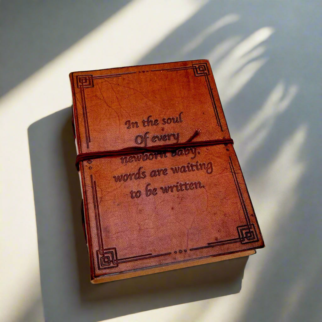Newborn Baby Leather Journal - "Words Are Waiting To Be Written" Quote | Journal | Wiccan Center