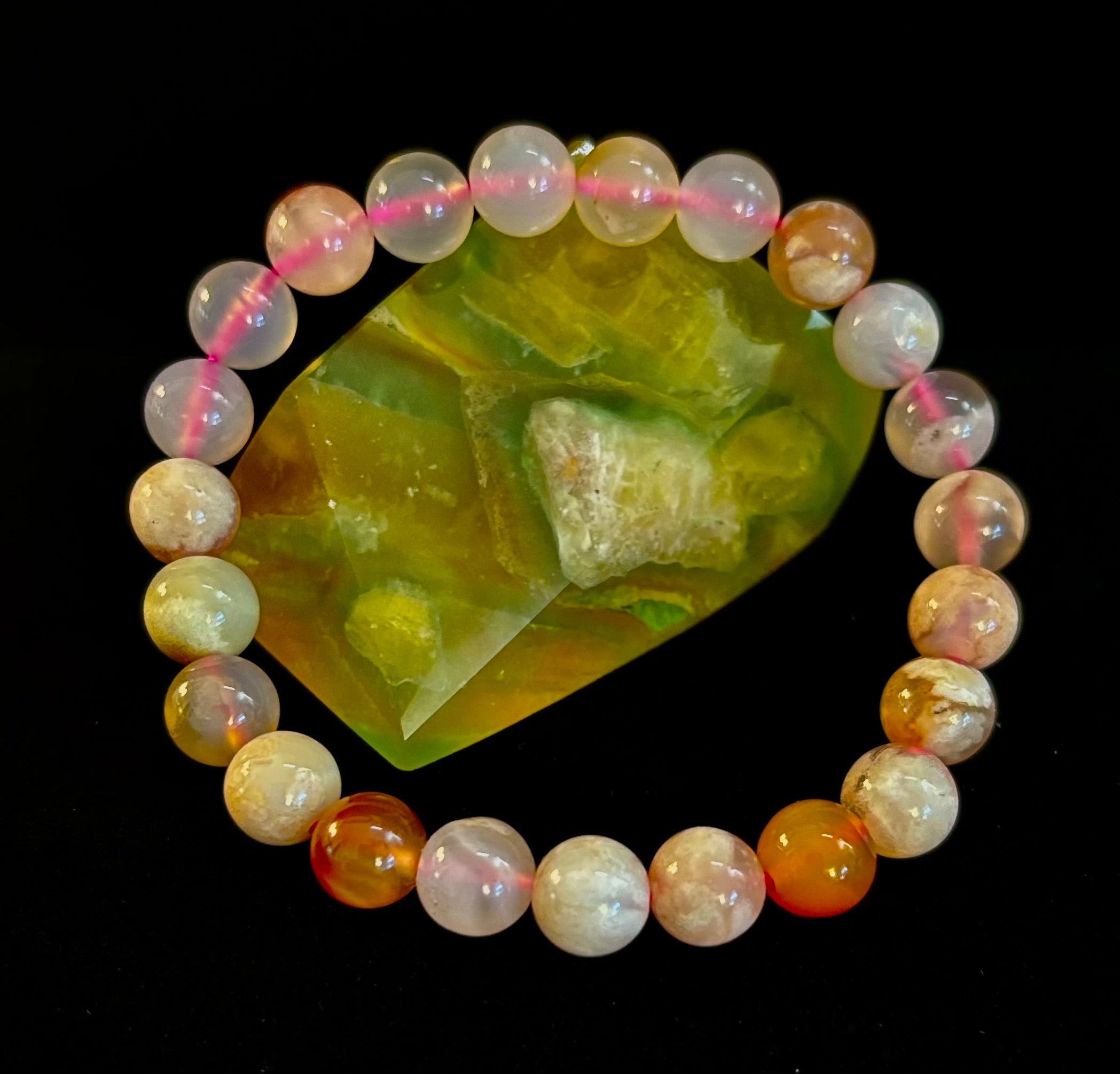 Pink Flower Agate (Cherry Agate) Bracelet – 8mm Beads, Small to Medium Wrists | | Wiccan Center