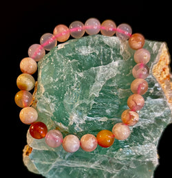 Pink Flower Agate (Cherry Agate) Bracelet – 8mm Beads, Small to Medium Wrists | | Wiccan Center