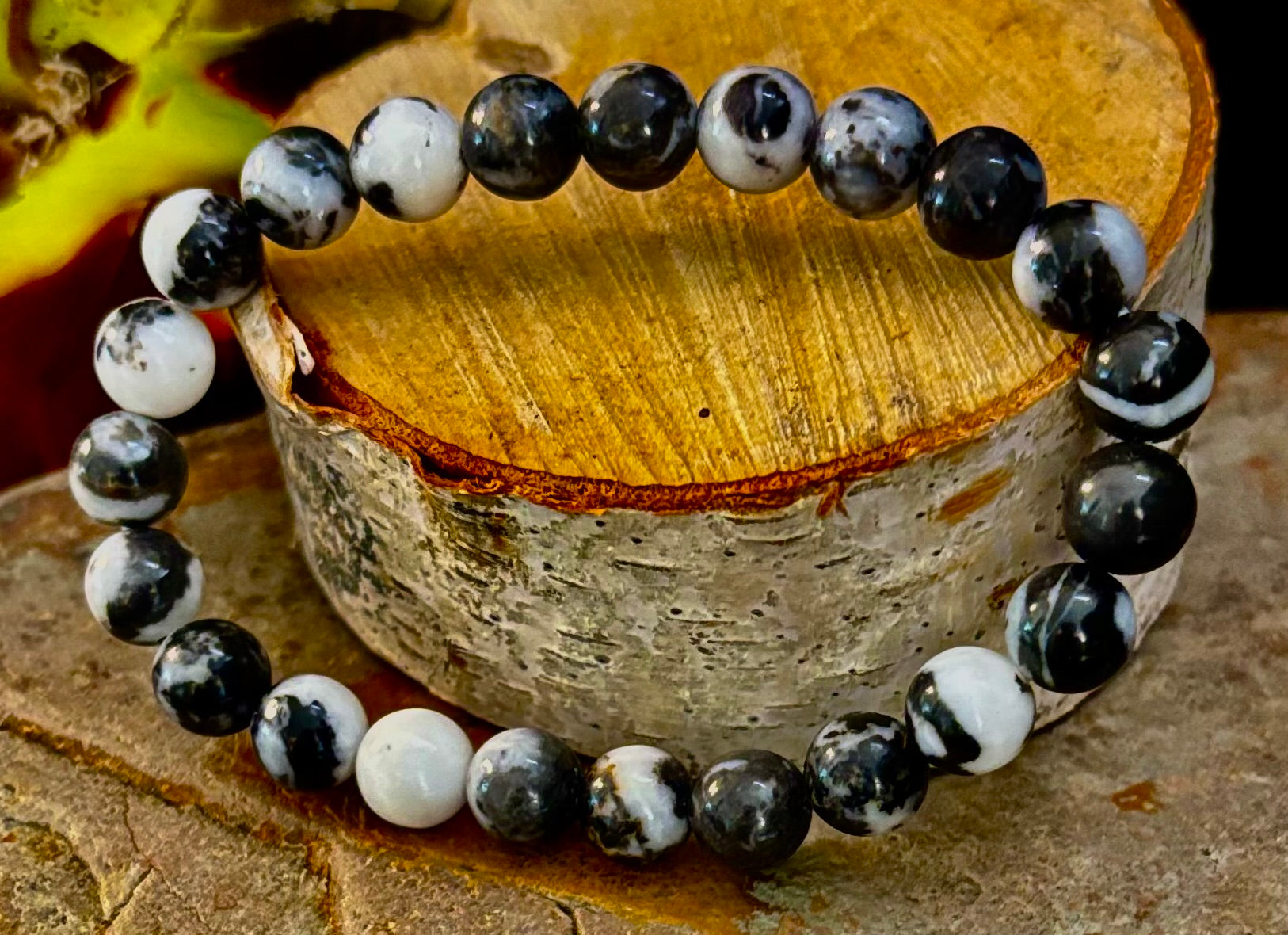 Zebra Stone Bracelet – 8mm Beads, Medium Wrists | | Wiccan Center