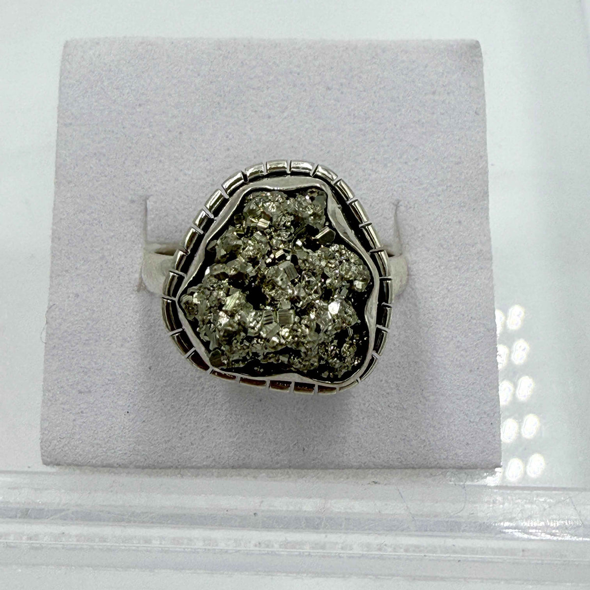 Sterling Silver Freeform Pyrite Rope-Edge Ring – Size 9 – Protection, Confidence & Grounding | Rings | Wiccan Center