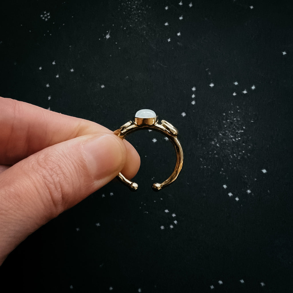 Lunar Witch Crescent Moon Ring with Rainbow Moonstone | Ring | Wiccan Center