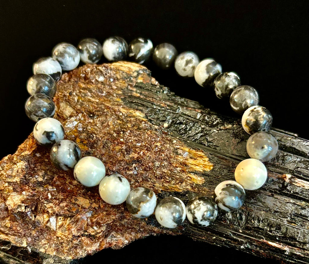 Zebra Stone Bracelet – 8mm Beads, Medium Wrists | | Wiccan Center