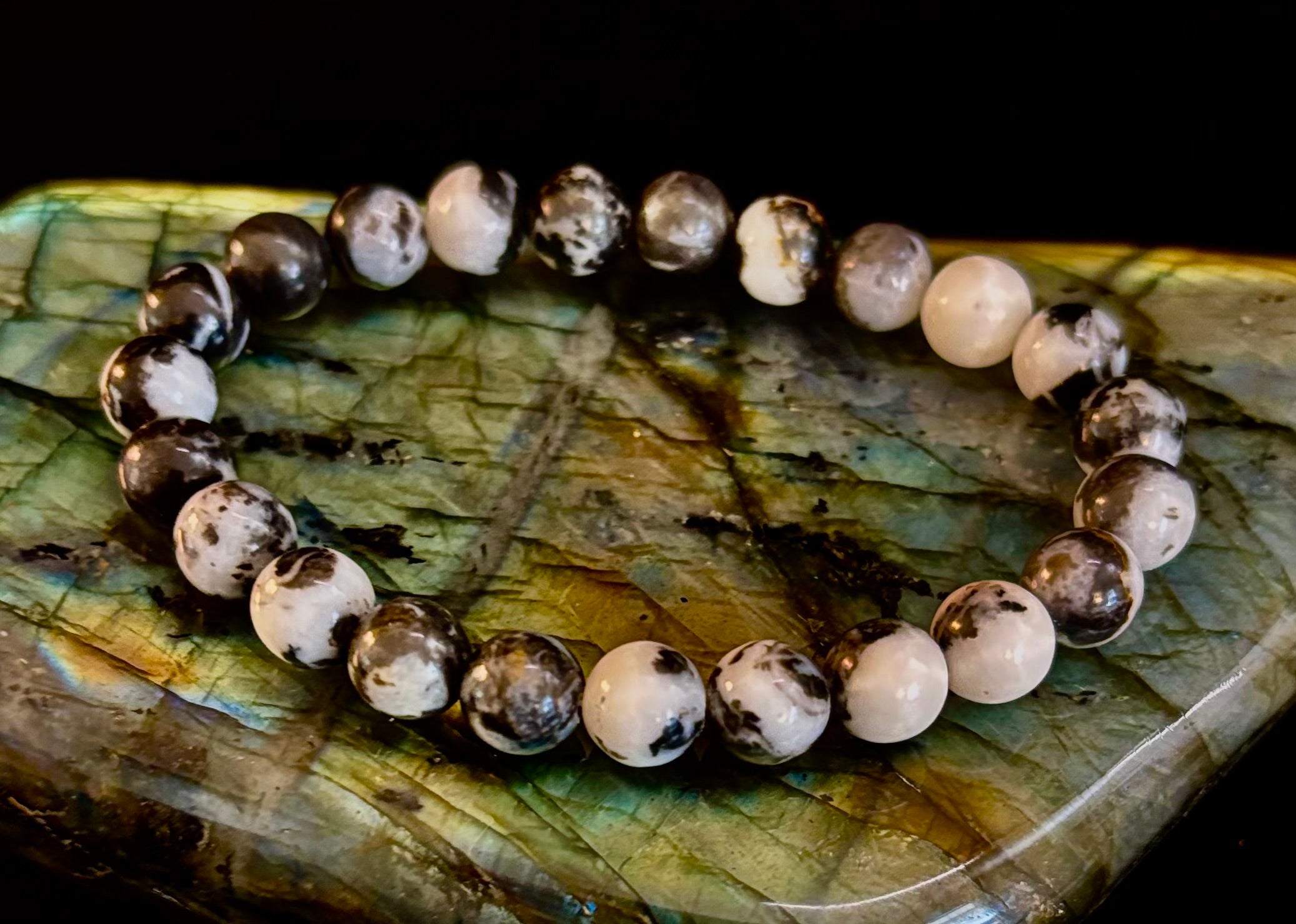Zebra Stone Bracelet – 8mm Beads, Medium Wrists | | Wiccan Center