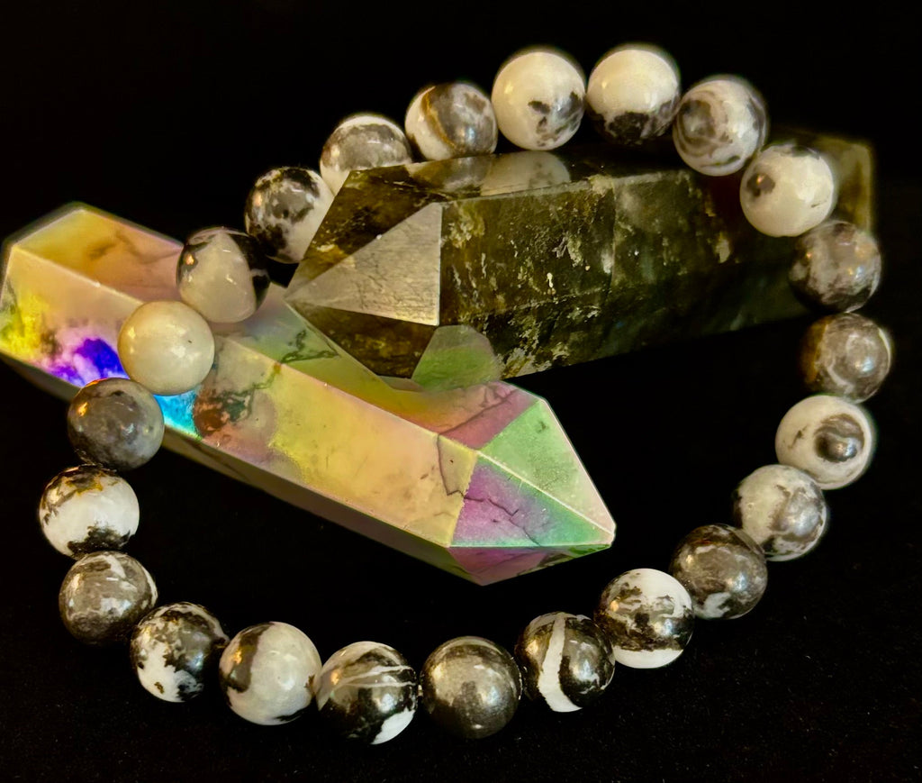 Zebra Stone Bracelet – 8mm Beads, Medium Wrists | | Wiccan Center