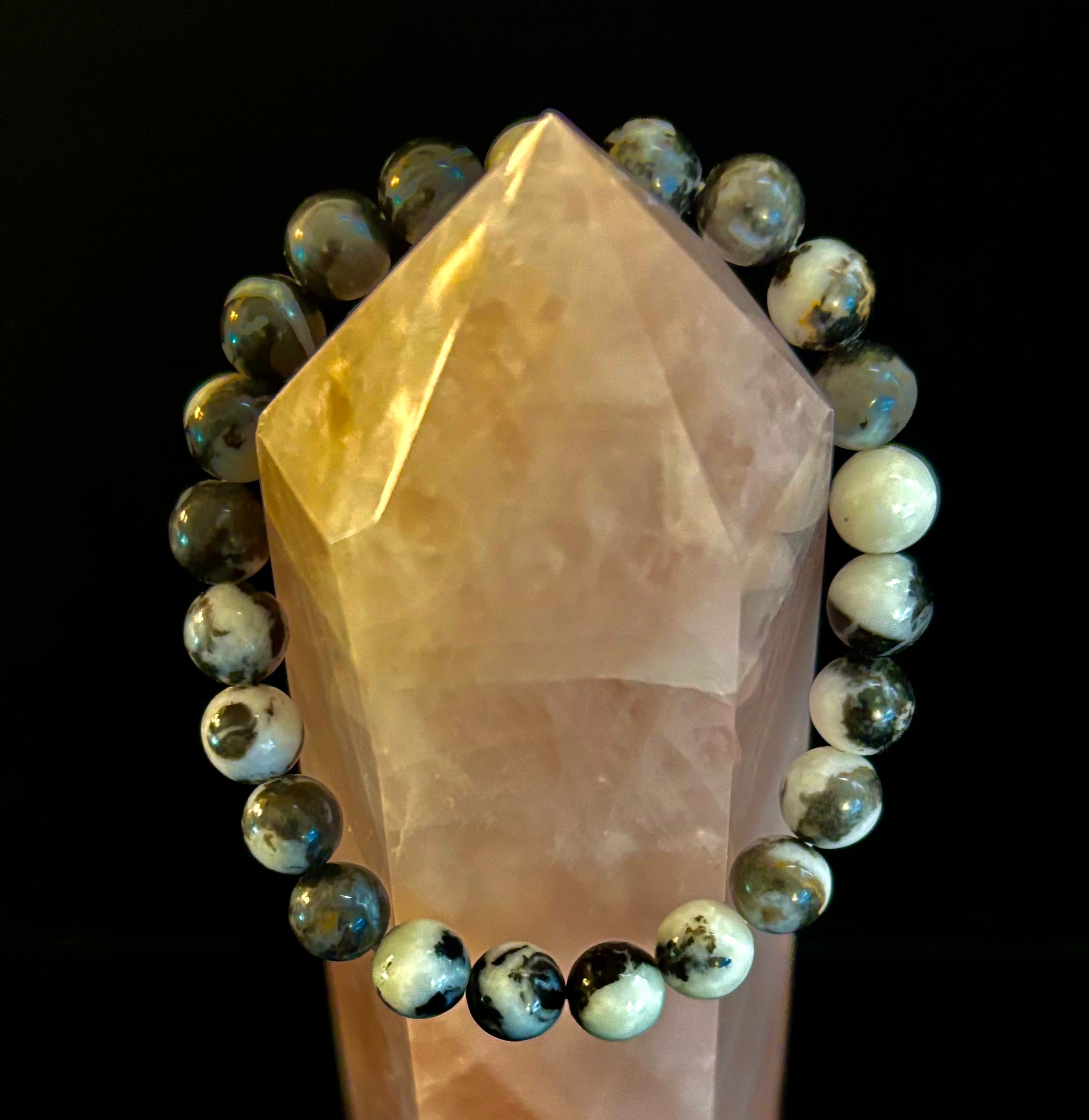 Zebra Stone Bracelet – 8mm Beads, Medium Wrists | | Wiccan Center