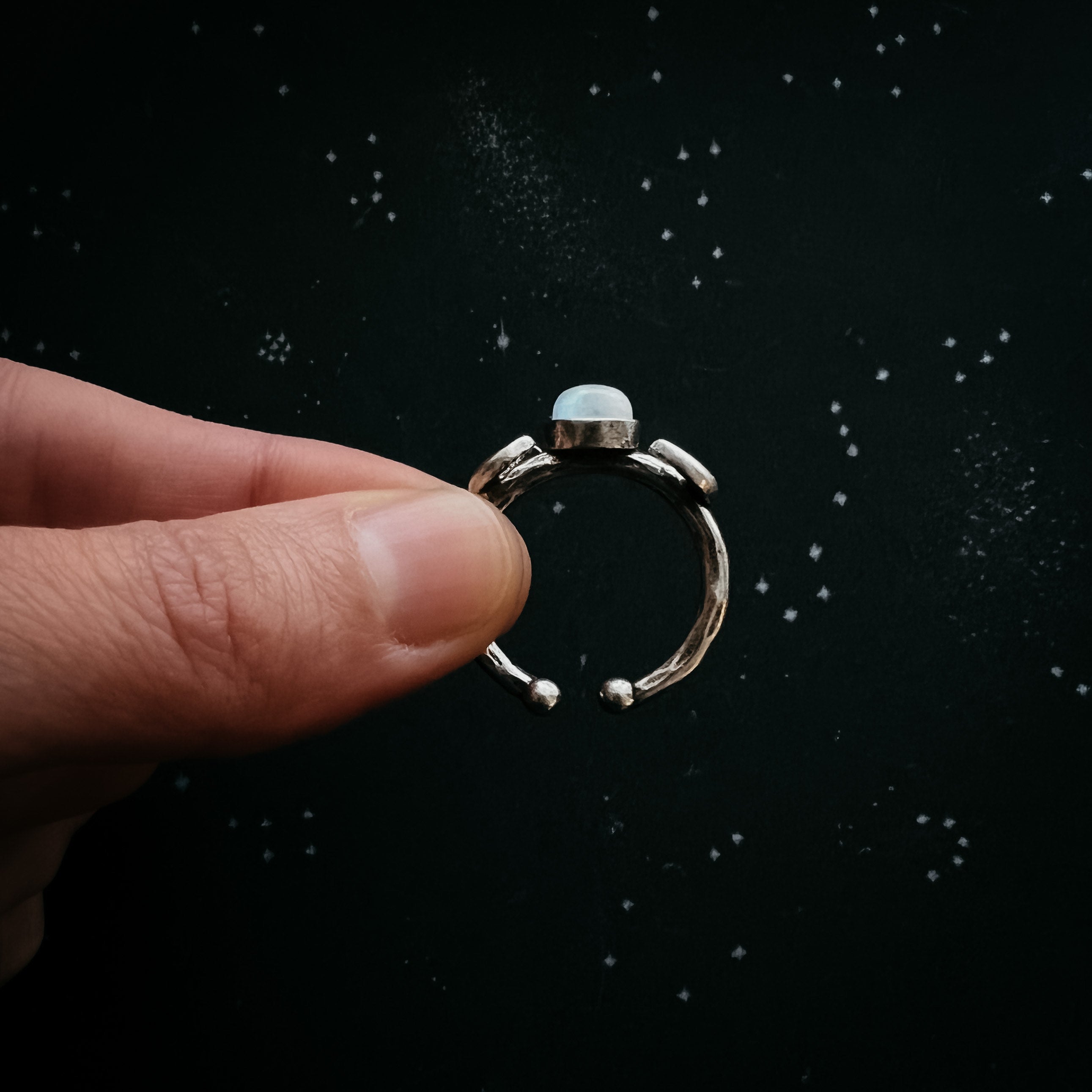 Lunar Witch Crescent Moon Ring with Rainbow Moonstone | Ring | Wiccan Center