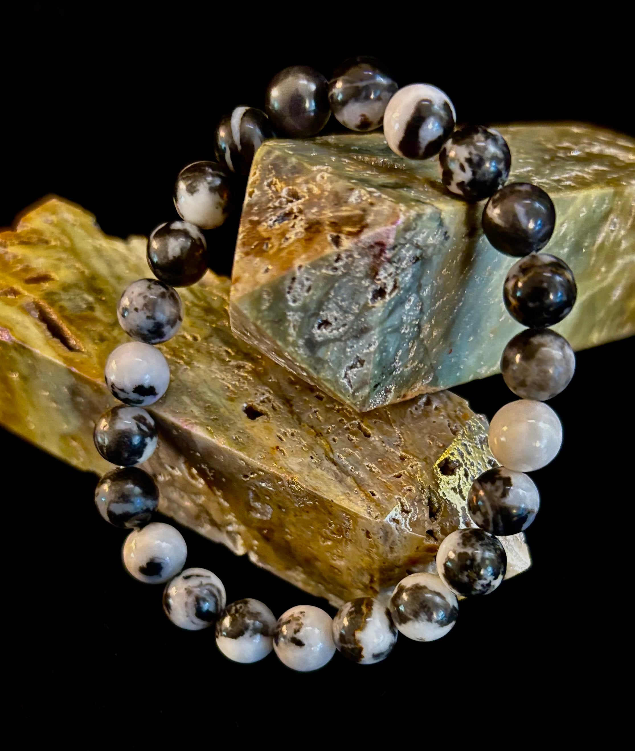 Zebra Stone Bracelet – 8mm Beads, Medium Wrists | | Wiccan Center