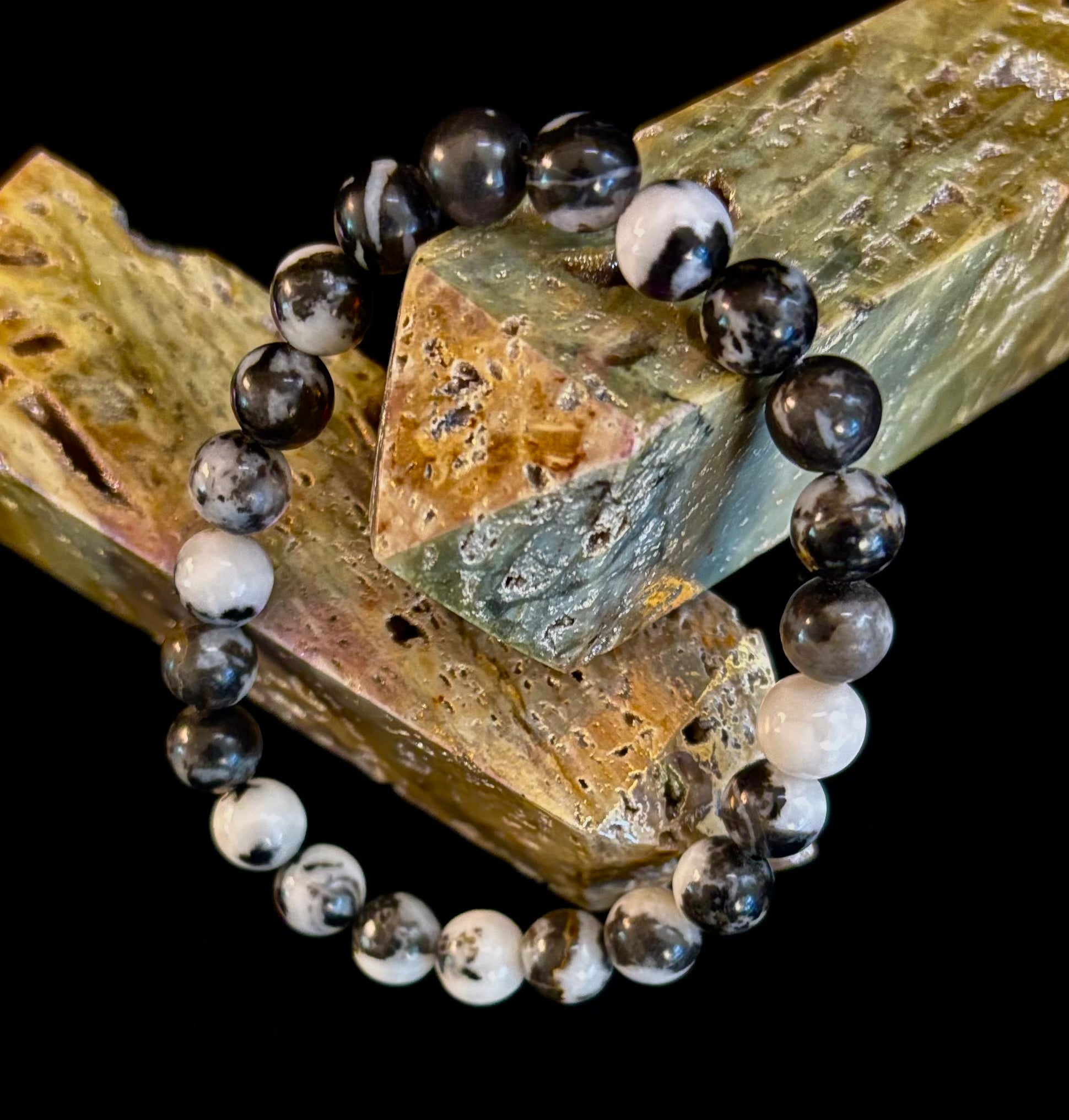 Zebra Stone Bracelet – 8mm Beads, Medium Wrists | | Wiccan Center