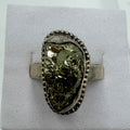 Sterling Silver Oval Pyrite Beaded-Edge Ring – Size 9 – Protection, Confidence & Grounding | Rings | Wiccan Center