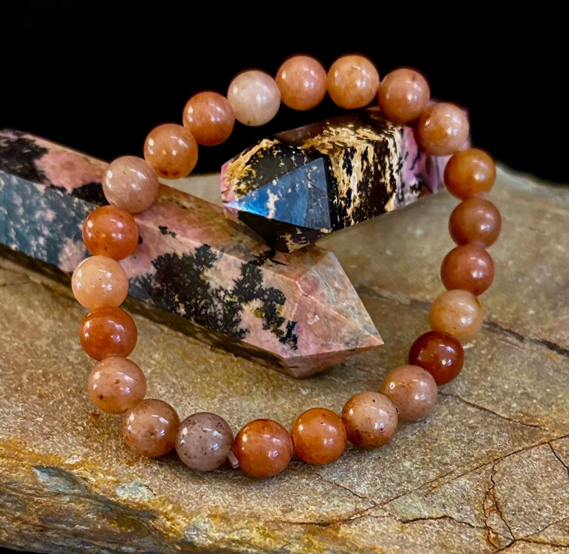 Dark Strawberry Quartz Bracelet – 8mm Beads, Medium Wrists | | Wiccan Center