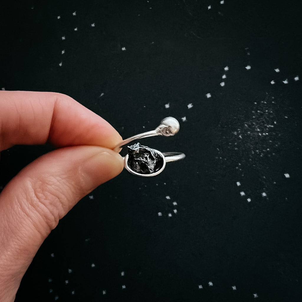 Dainty Oval Wrap Ring with Authentic Raw Meteorite | Ring | Wiccan Center