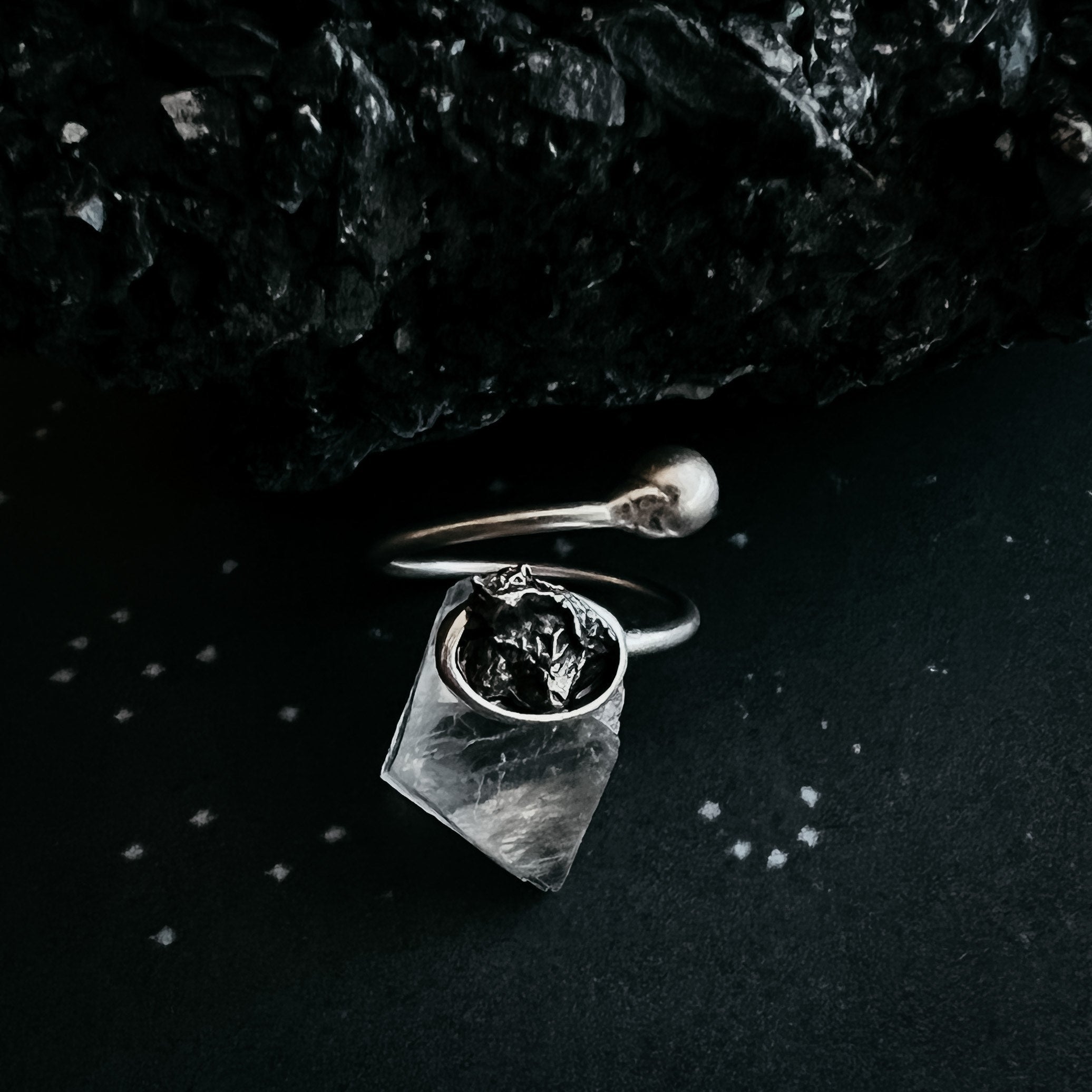 Dainty Oval Wrap Ring with Authentic Raw Meteorite | Ring | Wiccan Center