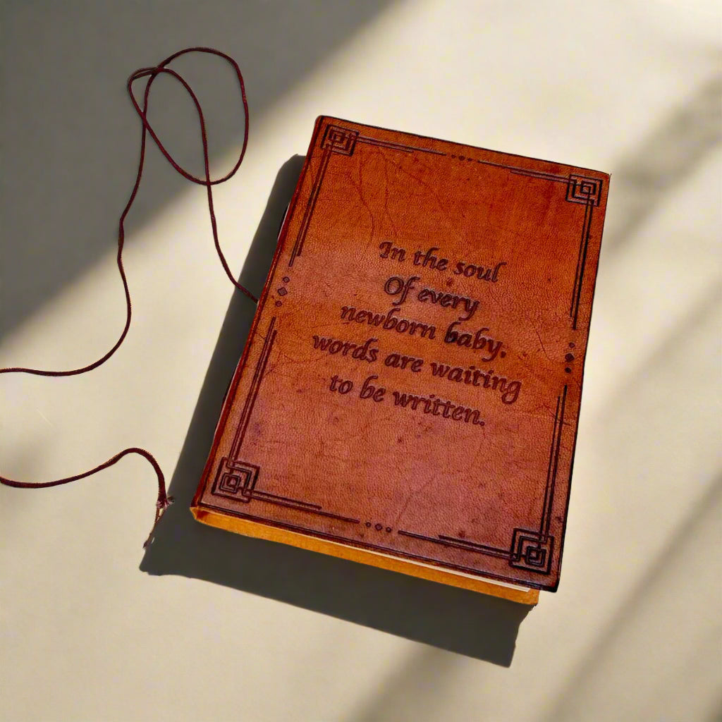 Newborn Baby Leather Journal - "Words Are Waiting To Be Written" Quote | Journal | Wiccan Center