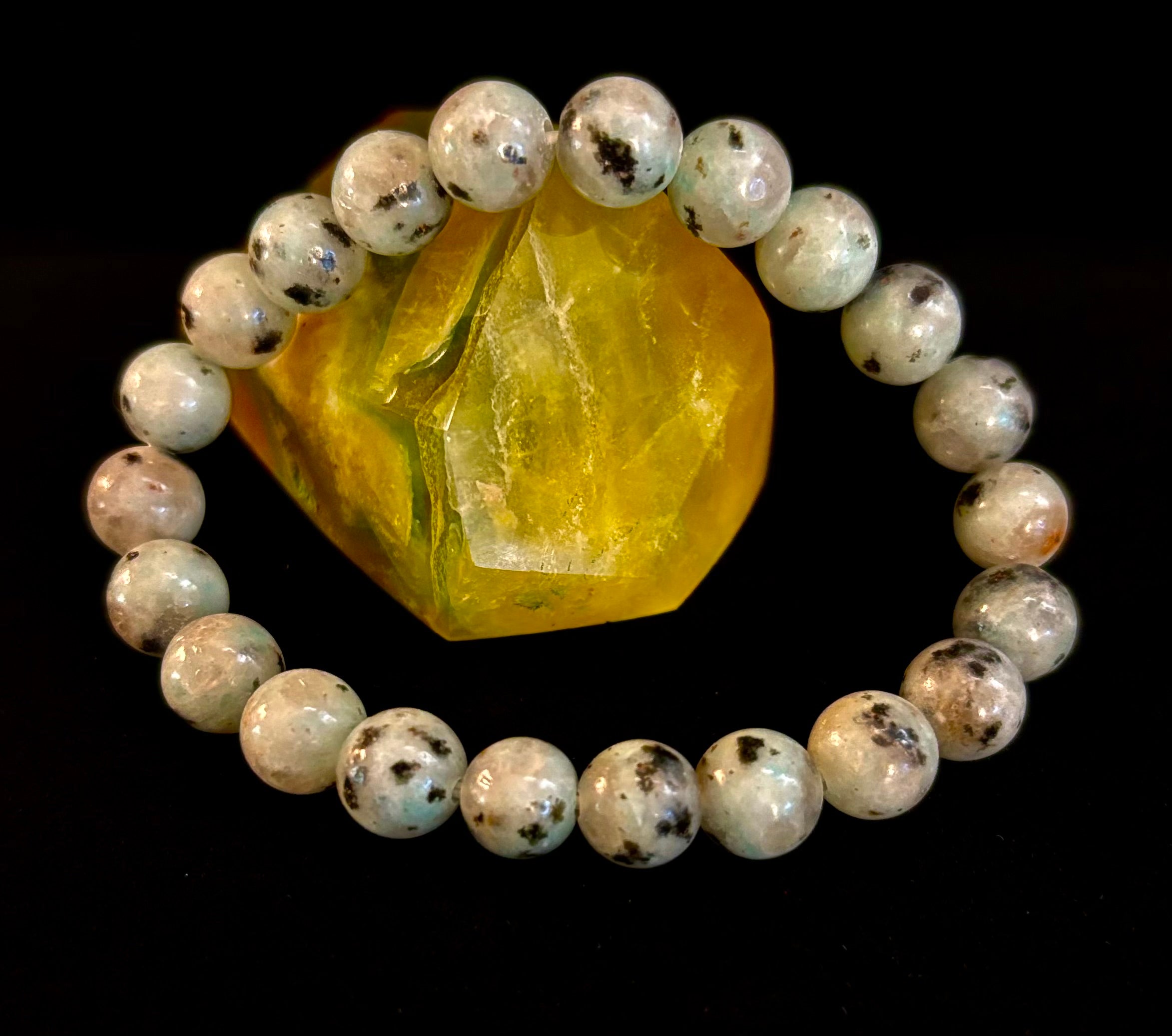 Sesame Kiwi Jasper Bracelet – 8mm Beads, Medium Wrists | | Wiccan Center