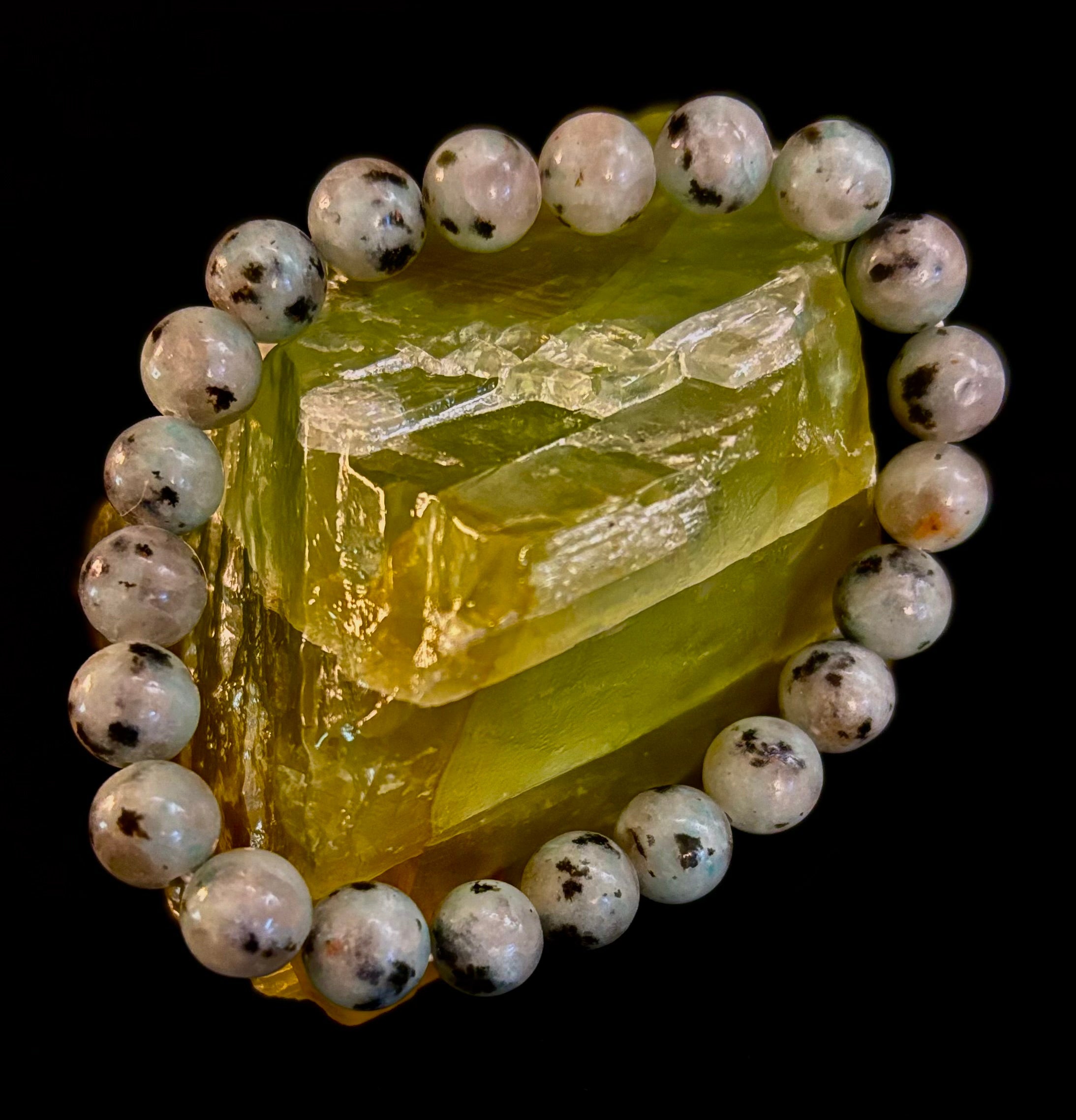 Sesame Kiwi Jasper Bracelet – 8mm Beads, Medium Wrists | | Wiccan Center