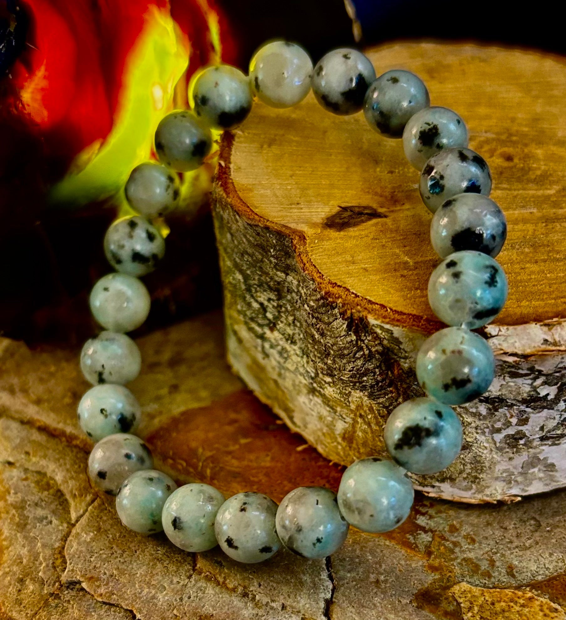 Sesame Kiwi Jasper Bracelet – 8mm Beads, Medium Wrists | | Wiccan Center