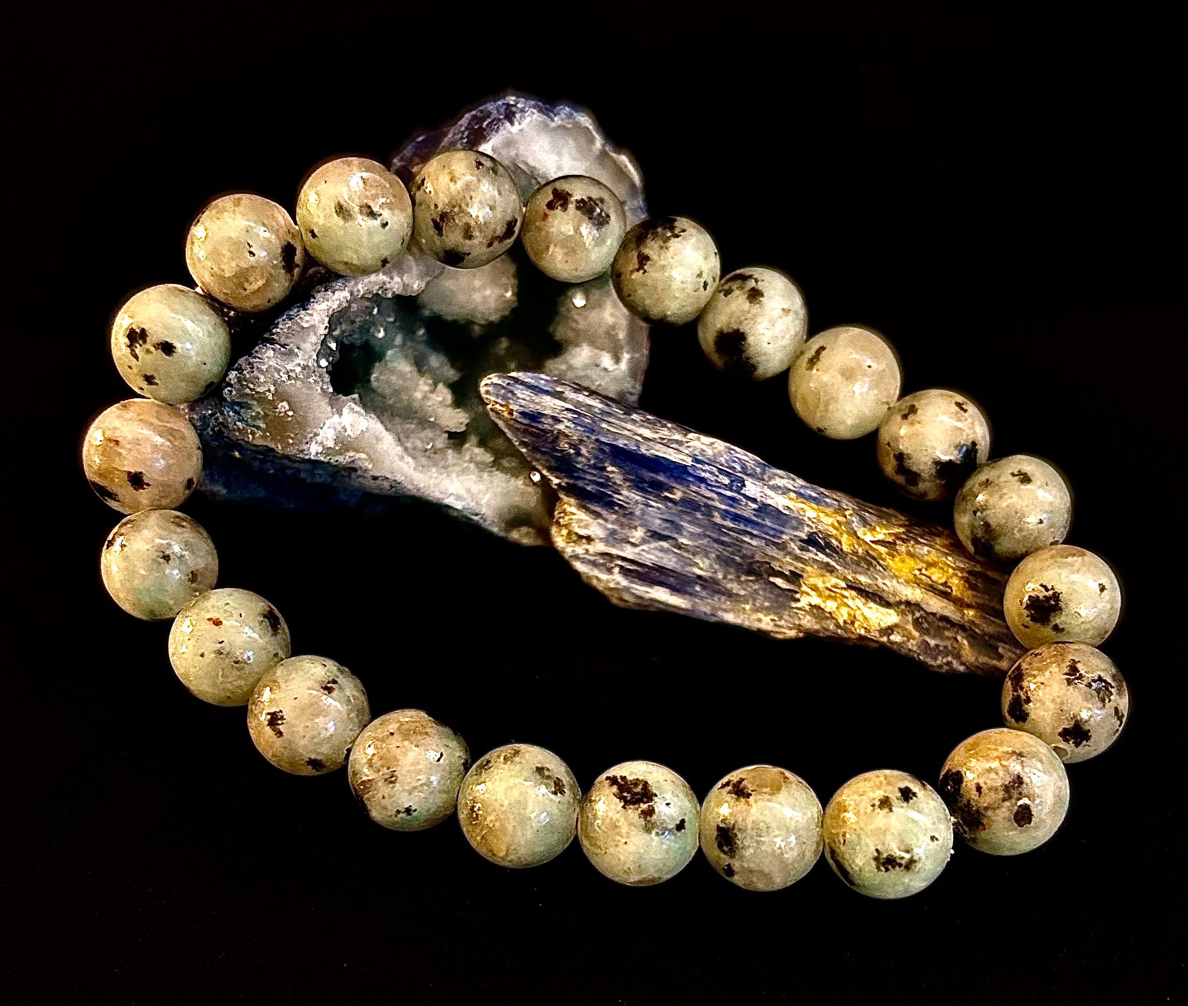 Sesame Kiwi Jasper Bracelet – 8mm Beads, Medium Wrists | | Wiccan Center