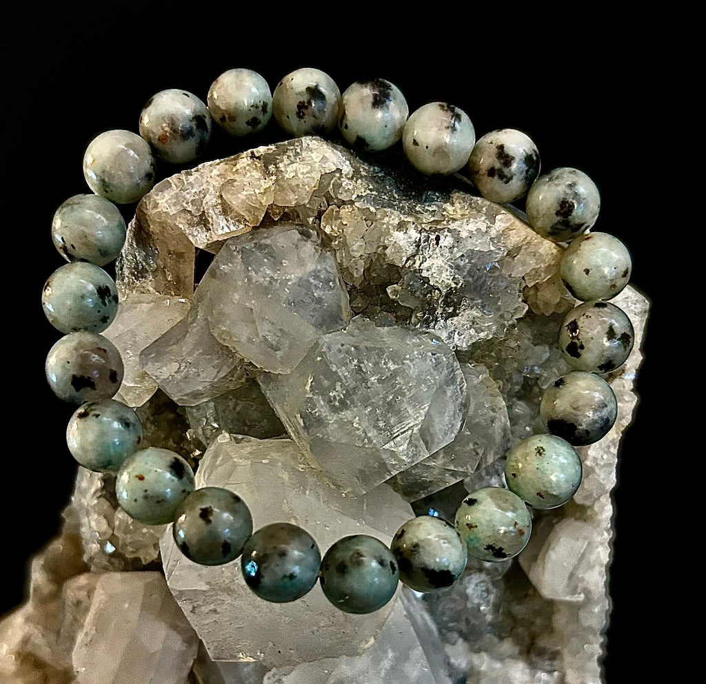 Sesame Kiwi Jasper Bracelet – 8mm Beads, Medium Wrists | | Wiccan Center