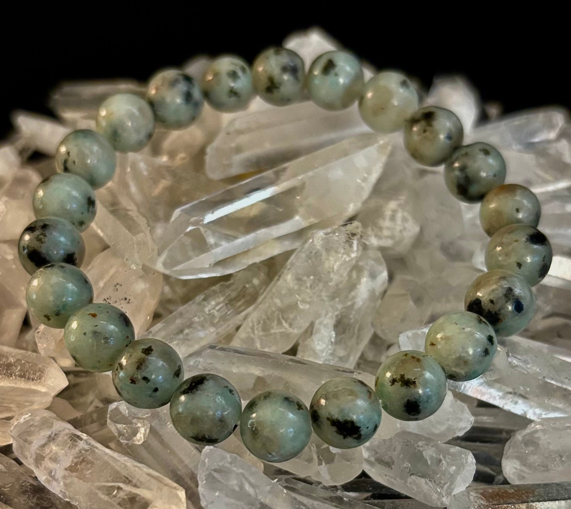 Sesame Kiwi Jasper Bracelet – 8mm Beads, Medium Wrists | | Wiccan Center