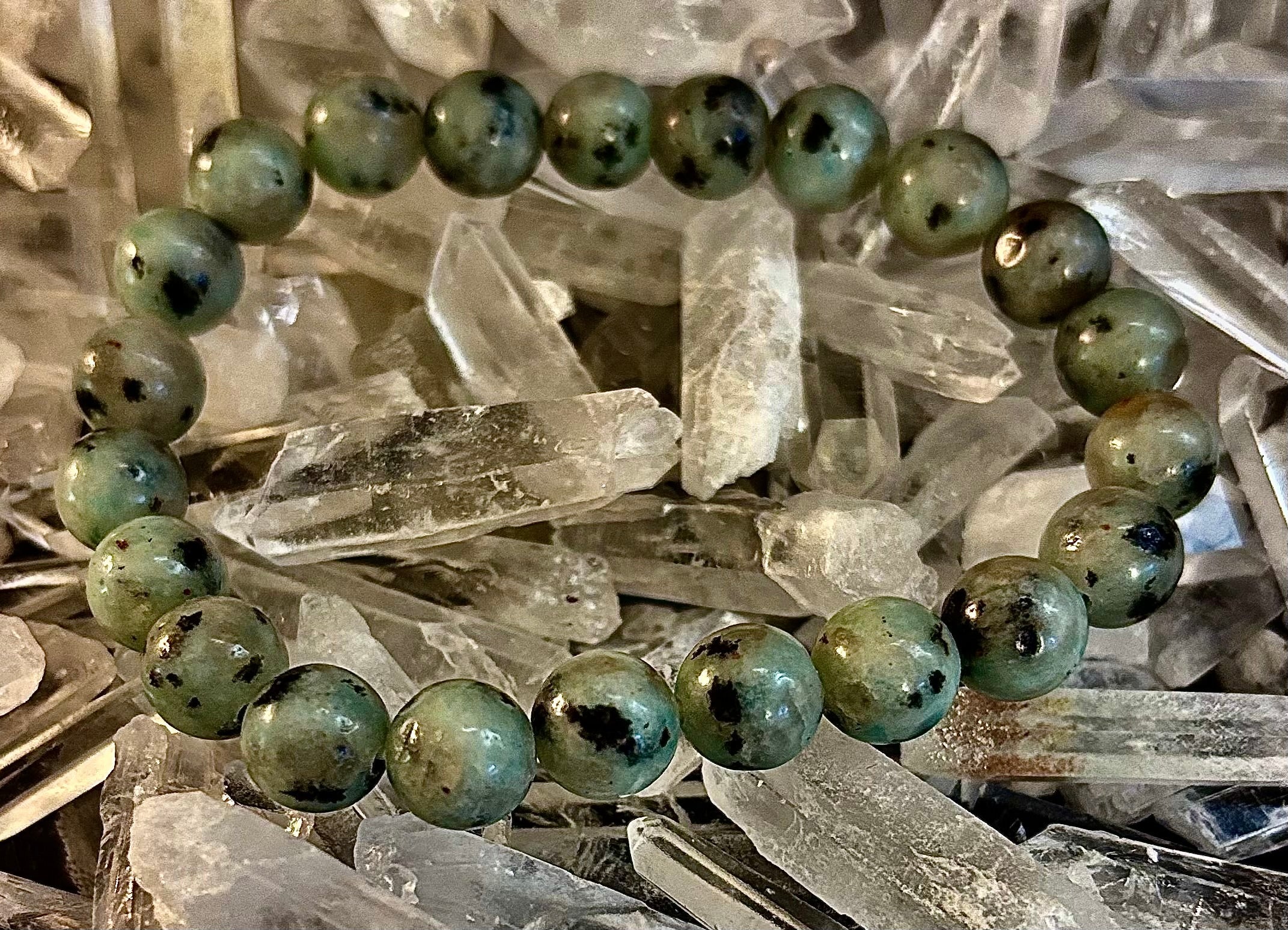 Sesame Kiwi Jasper Bracelet – 8mm Beads, Medium Wrists | | Wiccan Center