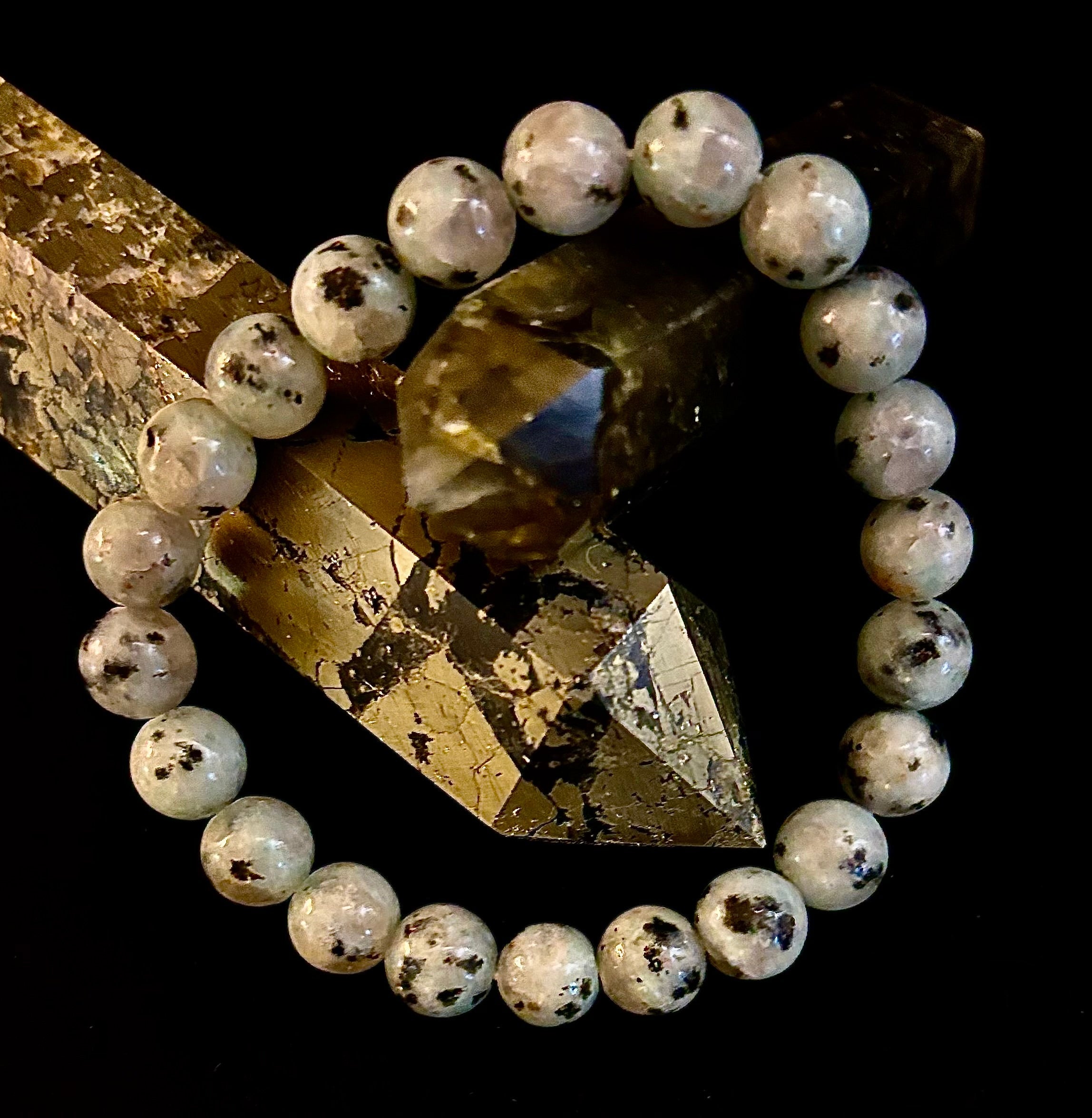 Sesame Kiwi Jasper Bracelet – 8mm Beads, Medium Wrists | | Wiccan Center