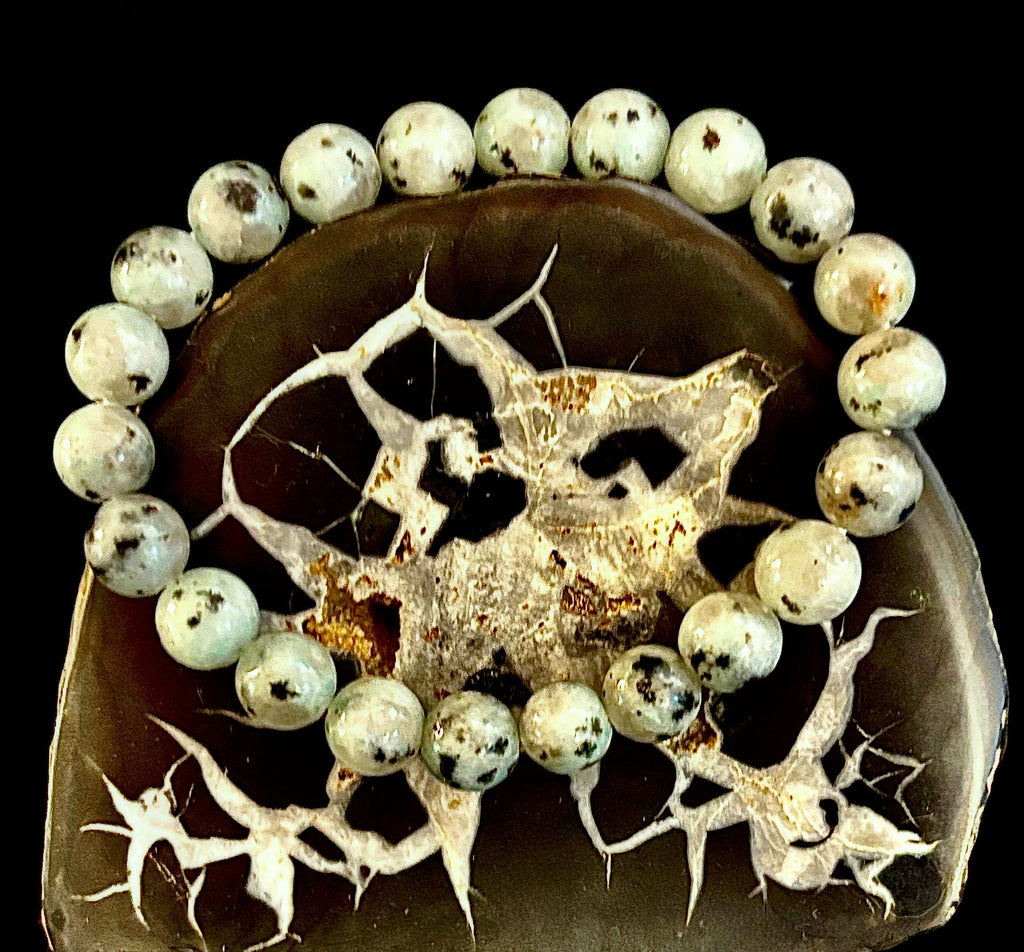 Sesame Kiwi Jasper Bracelet – 8mm Beads, Medium Wrists | | Wiccan Center