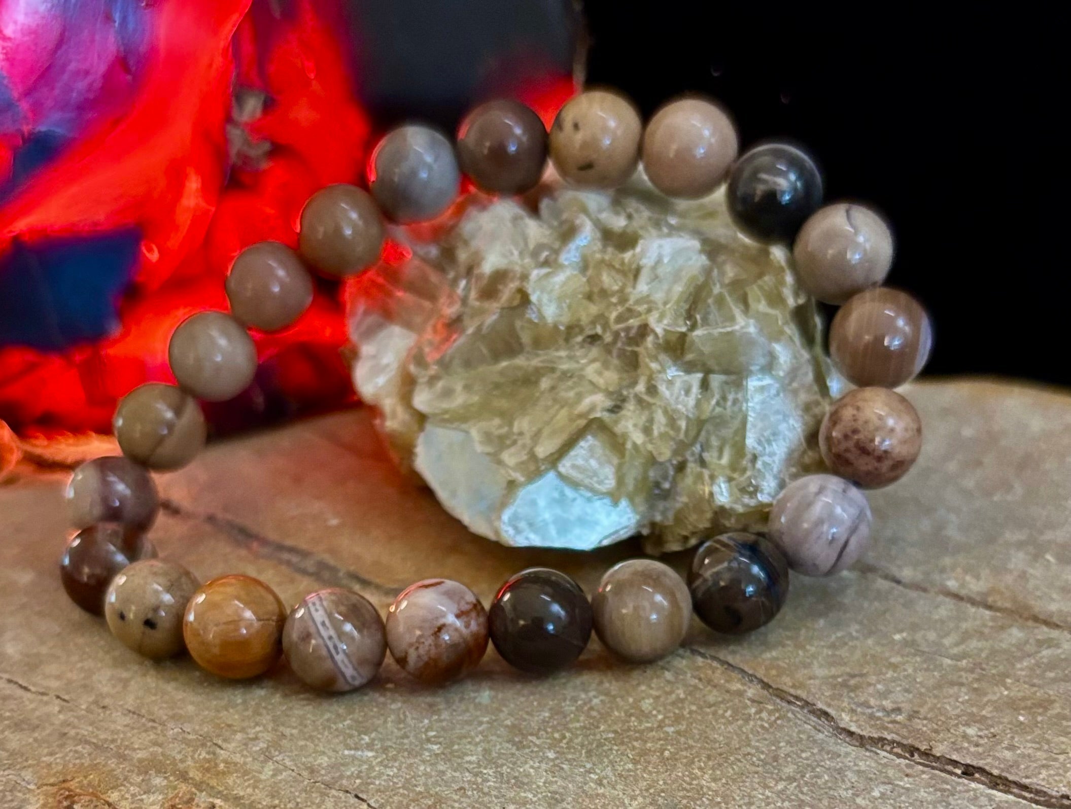 Petrified Wood Bracelet – 8mm Beads, Medium Wrists | | Wiccan Center