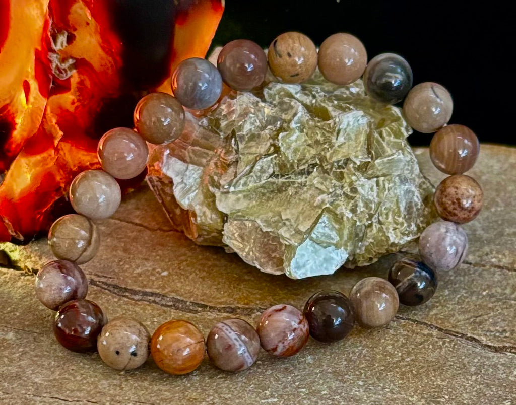 Petrified Wood Bracelet – 8mm Beads, Medium Wrists | | Wiccan Center